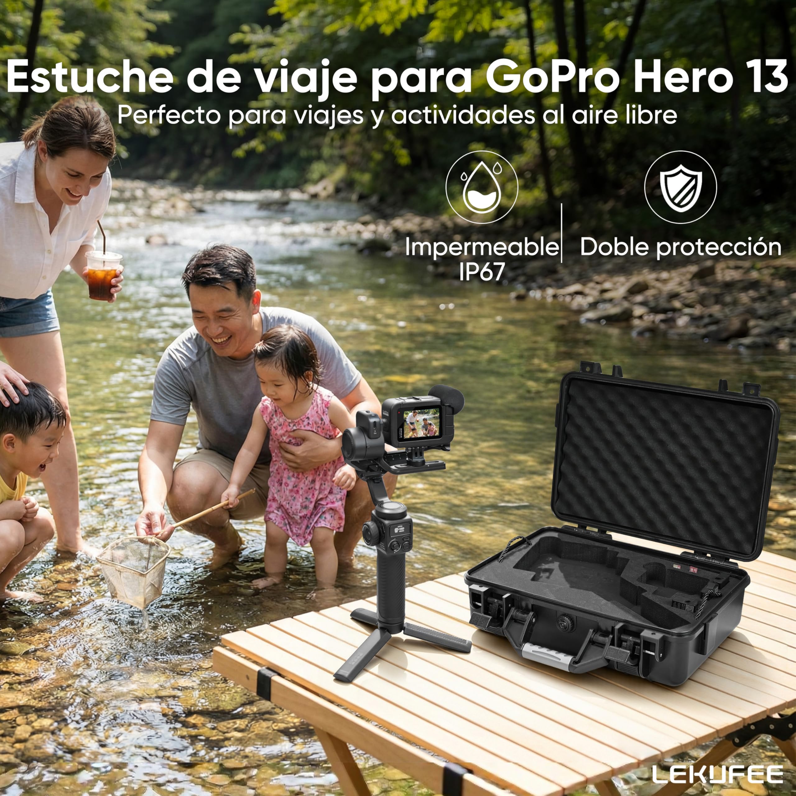 LEKUFEE Maleta Rígido de Transporte Impermeable para GoPro Fluid Pro AI - Estabilizador, cámaras GoPro Hero 13/12/11/10/9, Media Mod y Otros Accesorios (Solo Estuche)