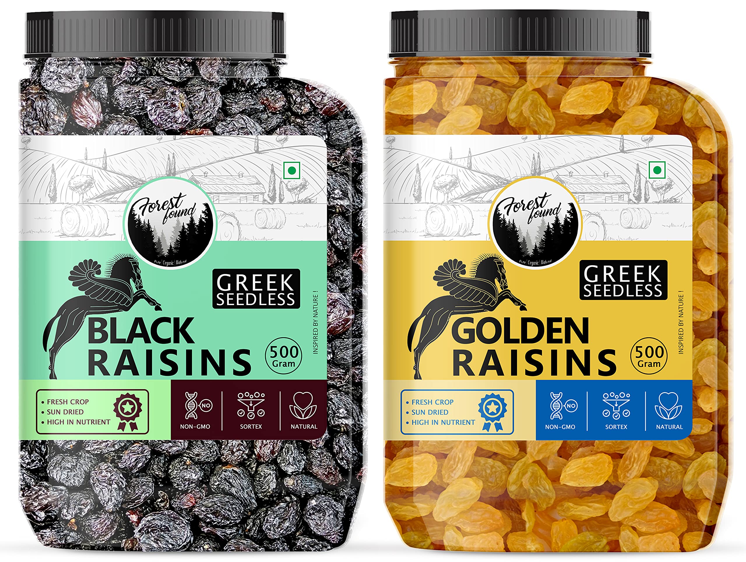 Forest Found Greek Seedless Black Raisins and Golden Raisins (Not Regular Green Raisin) | Dried Kishmish Without Seeds, Dry Grapes| Kali-Golden Kismis Dry Fruits | Darakh 1.0 Kg, Pack of 2 (500 Each) (B095Z283ZS) Amazon Price History, Amazon Price Tracker