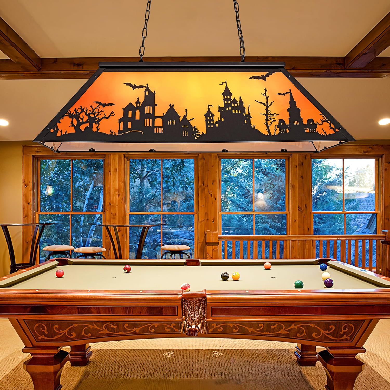 TOCHIC 3 Lights Pool Table Lights 43.3'' Tiffany Billiard Lights for 7' 8' 9' Pool Table, Vintage Billiard Pool Table Light Hanging for Billiards Room, Game Room, Men's Cave