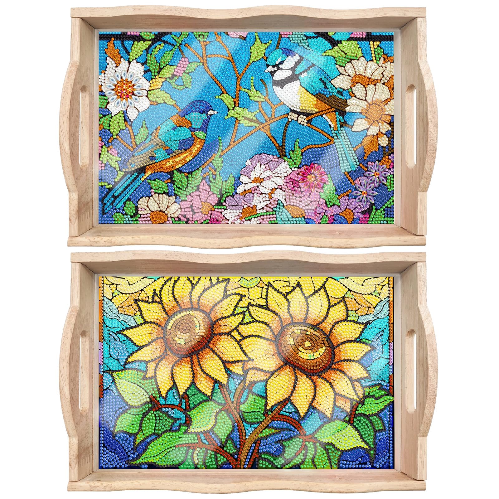 DIY Diamond Painting Serving Tray, Breakfast Tray, Serving Tray with Handles, Diamond Painting Crystal Wooden Tray, Rectangular Kitchen Tray, Diamond Painting Wooden Tray (01+03)