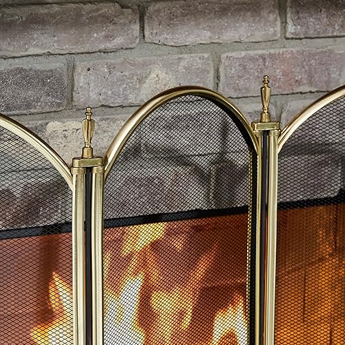 Miniatura 5 de Pantalla de chimenea de latón de 4 paneles con filigrana decorativa