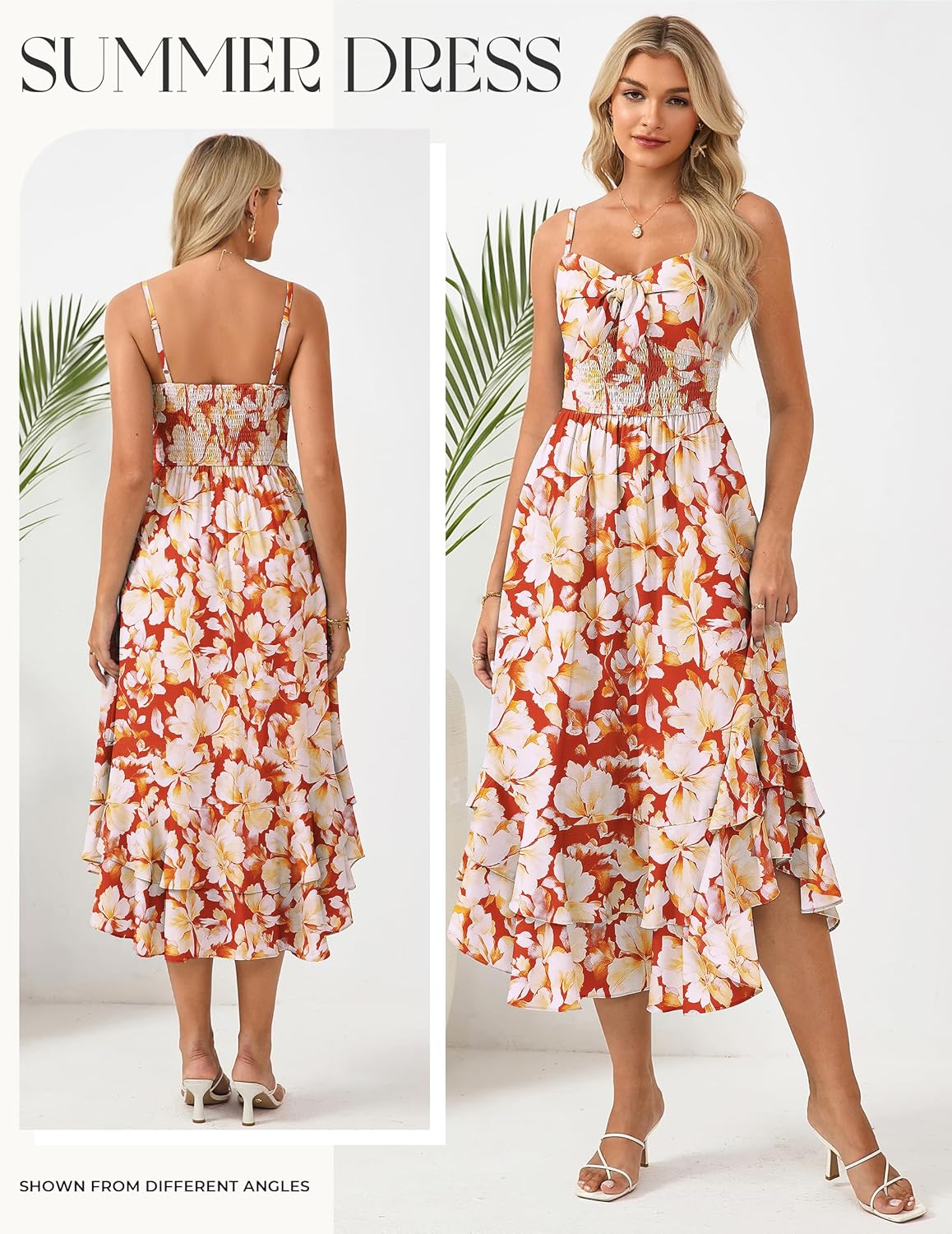 GRACE KARIN Women's Summer Floral Maxi Dress Spaghetti Strap A Line Beach Boho Dresses Ruffle Tiered Casual Dress - Image 2