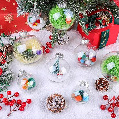 Miniatura 4 de 50 adornos de plástico transparente con tapa y cuerda para colgar, esferas rellenables de Navidad para manualidades, árbol de Navidad, fiesta, boda,