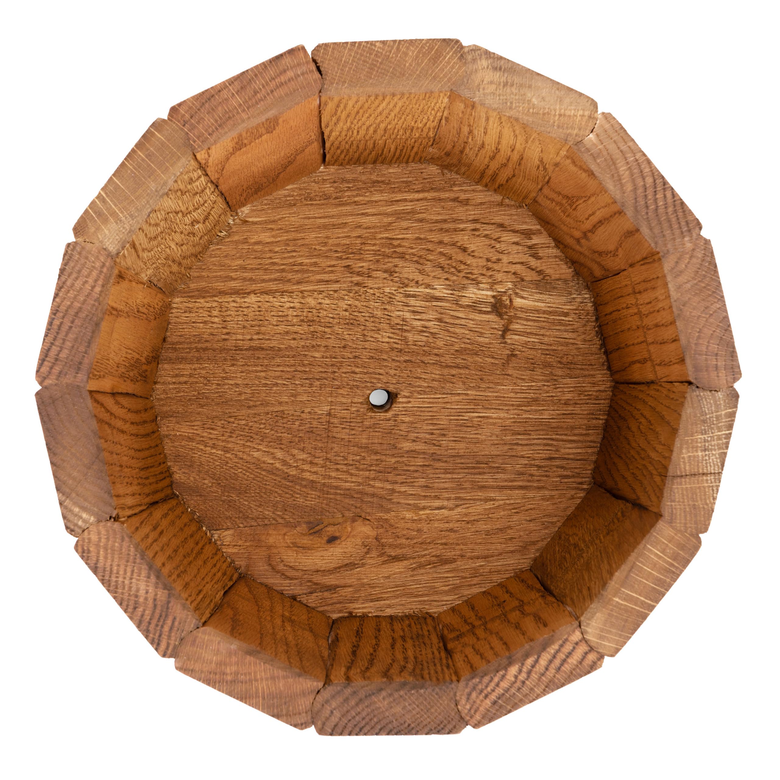 Großer Eichen Holz Blumentopf Runder Garten Pflanzkübel mit Metallringen, Dekoratives Holzfass als Pflanztopf – Wetterfeste Blumenkübel für draußen, Balkon, Terrasse & Garten (Ø50 x H31)