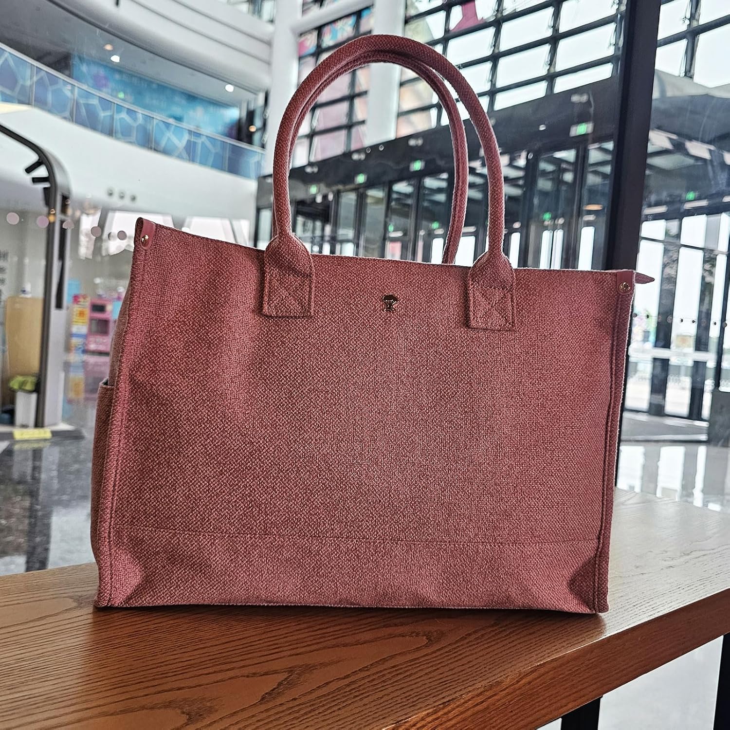 ESVAN Personalized Gifts Canvas Tote Linen Bags Handbags Top Zipper Closure Initial Retro Utility Tote