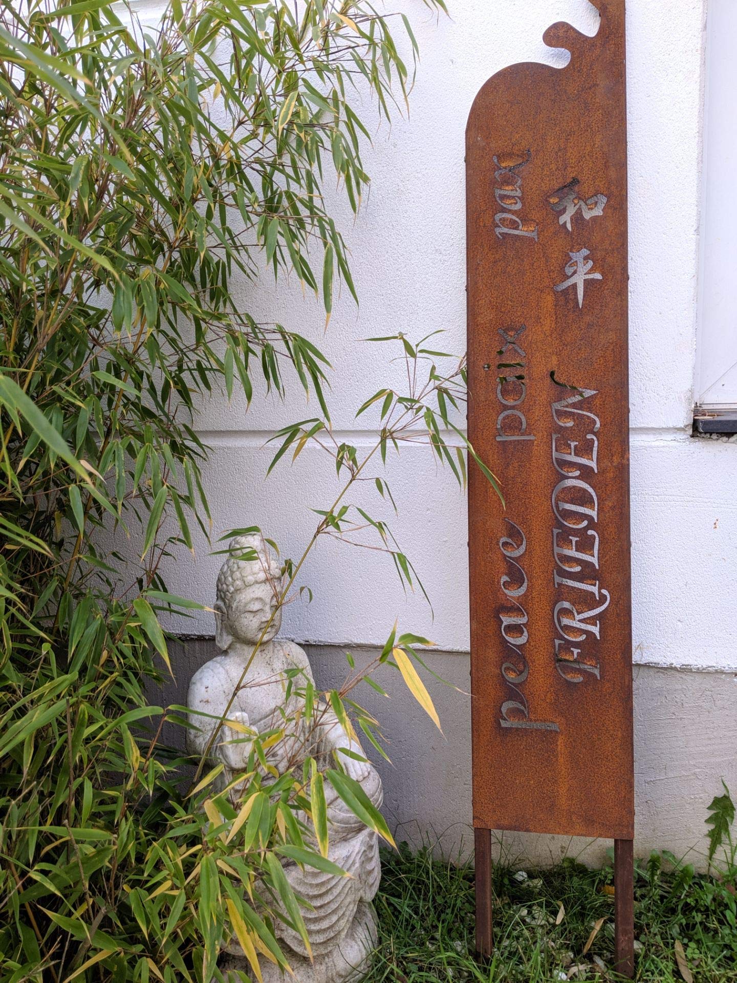 Zen Man Edelrost GartenTafel Peace Garten Metall Tafel Rost Schild Text GartenDeko Figure Rost Frieden Gartenstecker Handarbeit 20 * 2.1 * 130cm 032011