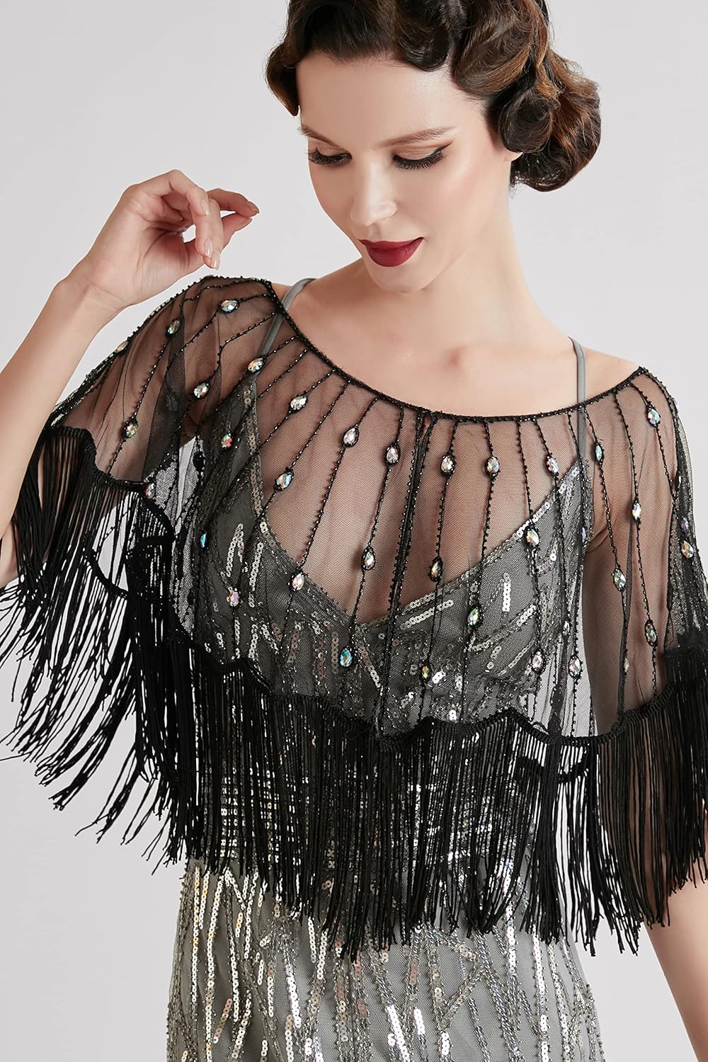 BABEYOND Sequin Beaded Shawl Wrap 1920s Evening Cape Shawl Gatsby for Evening Dresses Wedding Party - Image 3