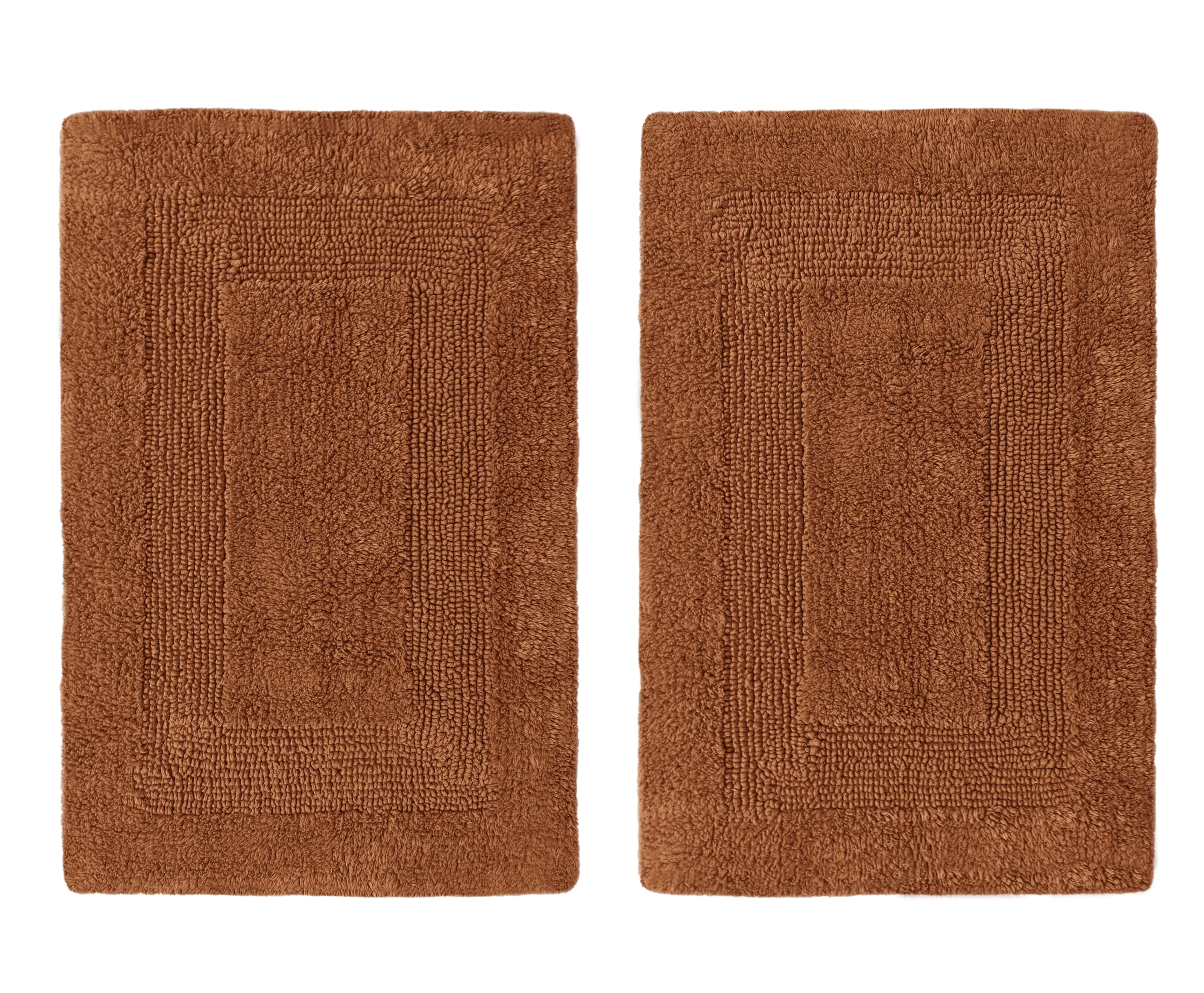 COTTON CRAFT Luxurious Bathmat Rug - Set of 2 Reversible Heavyweight Step Out Bath Mats for Bathroom Floor, Tub and Shower - Pure Cotton Soft Plush