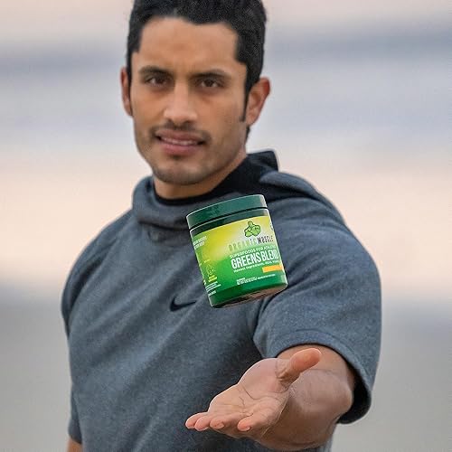 Miniatura 6 de Organic Muscle Super Greens Polvo orgánico superalimento en polvo con probióticos, espirulina, clorella y matcha, sin OMG, 30 porciones
