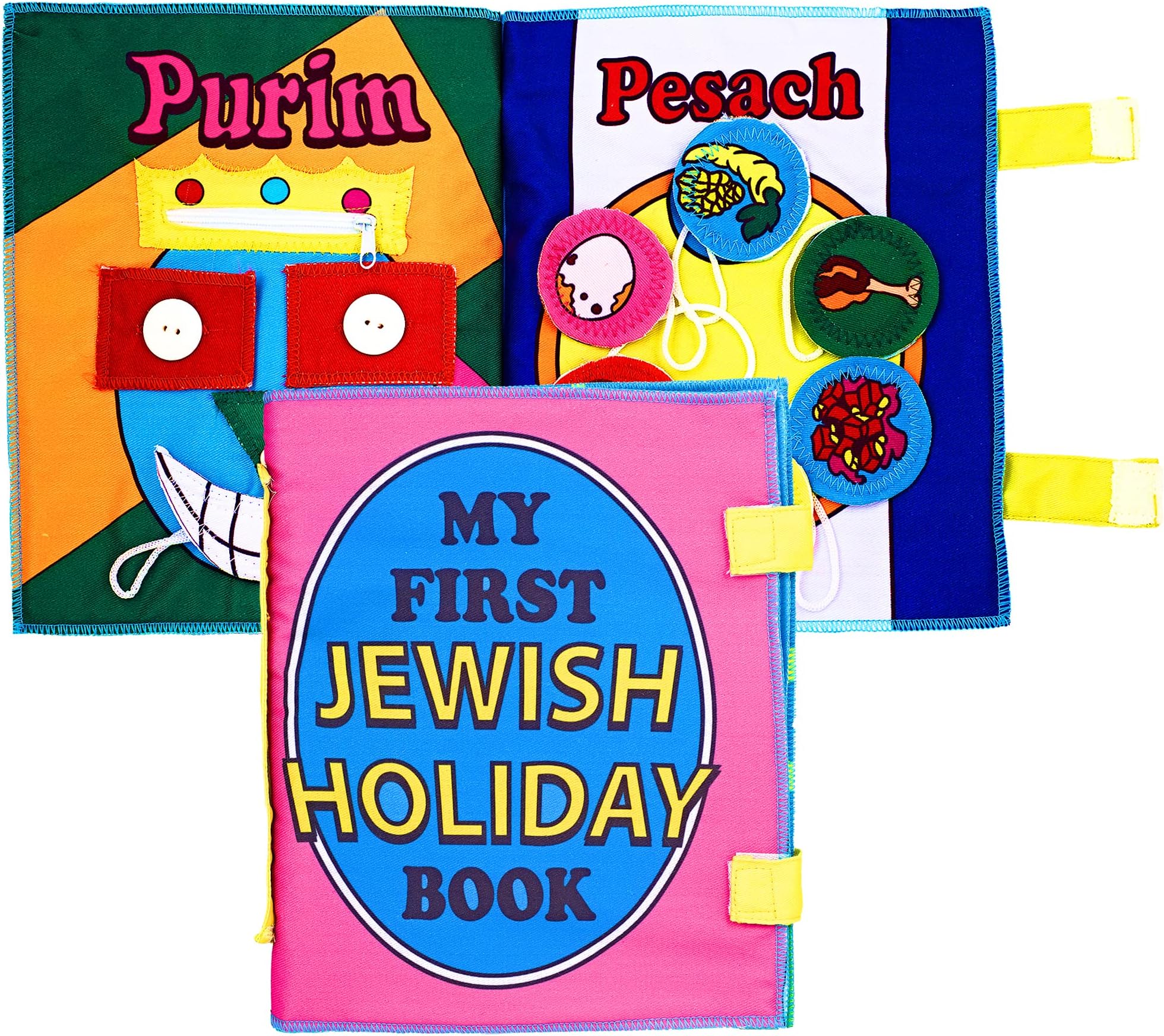Aviv Judaica Soft Fabric Jewish Holiday Book for Children - Travel Toy & Educational Interactive Busy Book for Young Boys & Girls + Zipper Bag & Plastic Carry Case