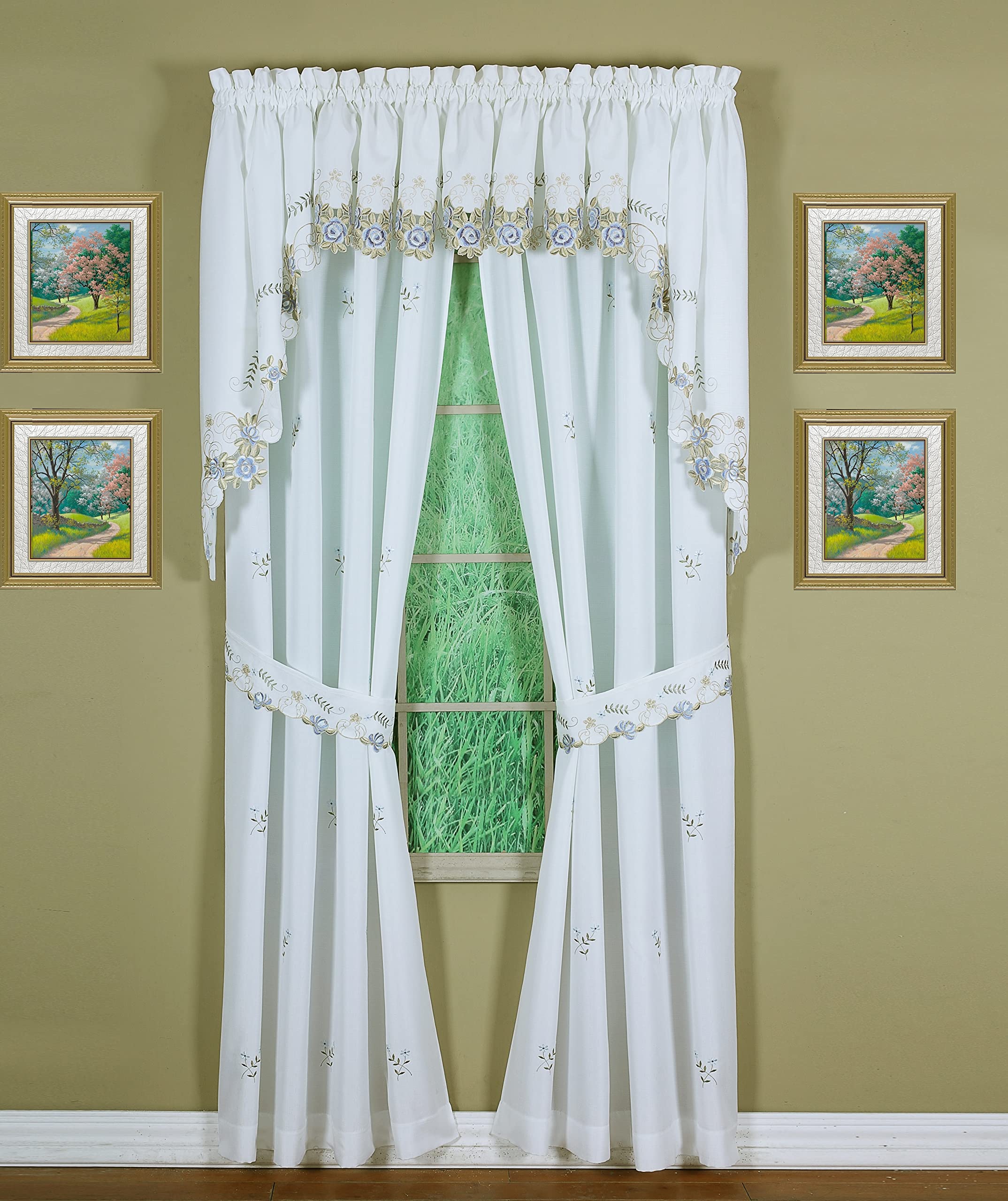 Today's Curtain Verona Reverse Embroidery Window Panel Pair and Tiebacks, 84-Inch, White/Blue, W 80" x L 84" (1 Panels) - Image 4