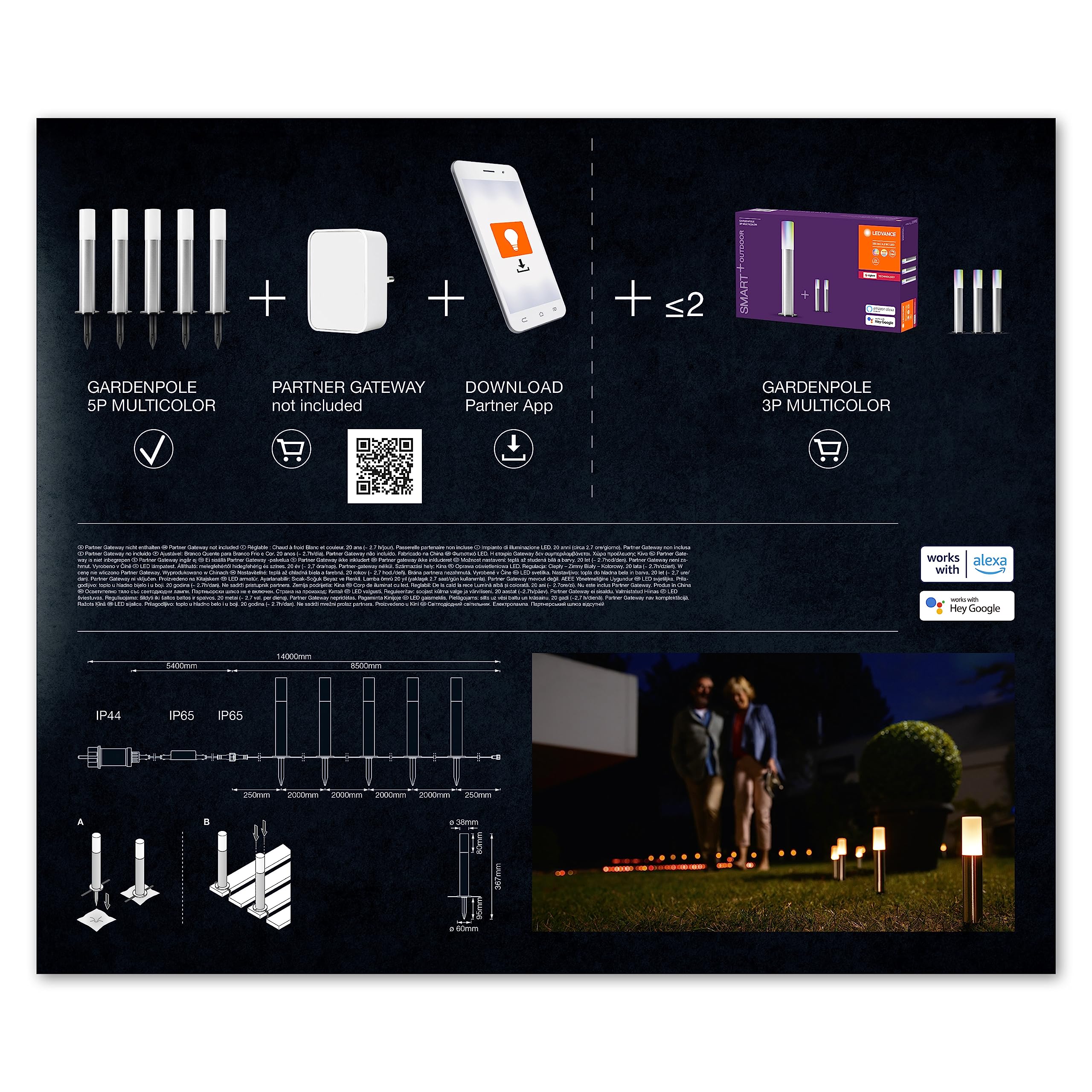 LEDVANCE Inteligentna lampa ogrodowa z technologią ZigBee, 16 mln kolorów RGB, ciepła biel do białego światła dziennego, regulowana (2000 – 6500 K), sterowana za pomocą Alexa, Smart + ZB słupek