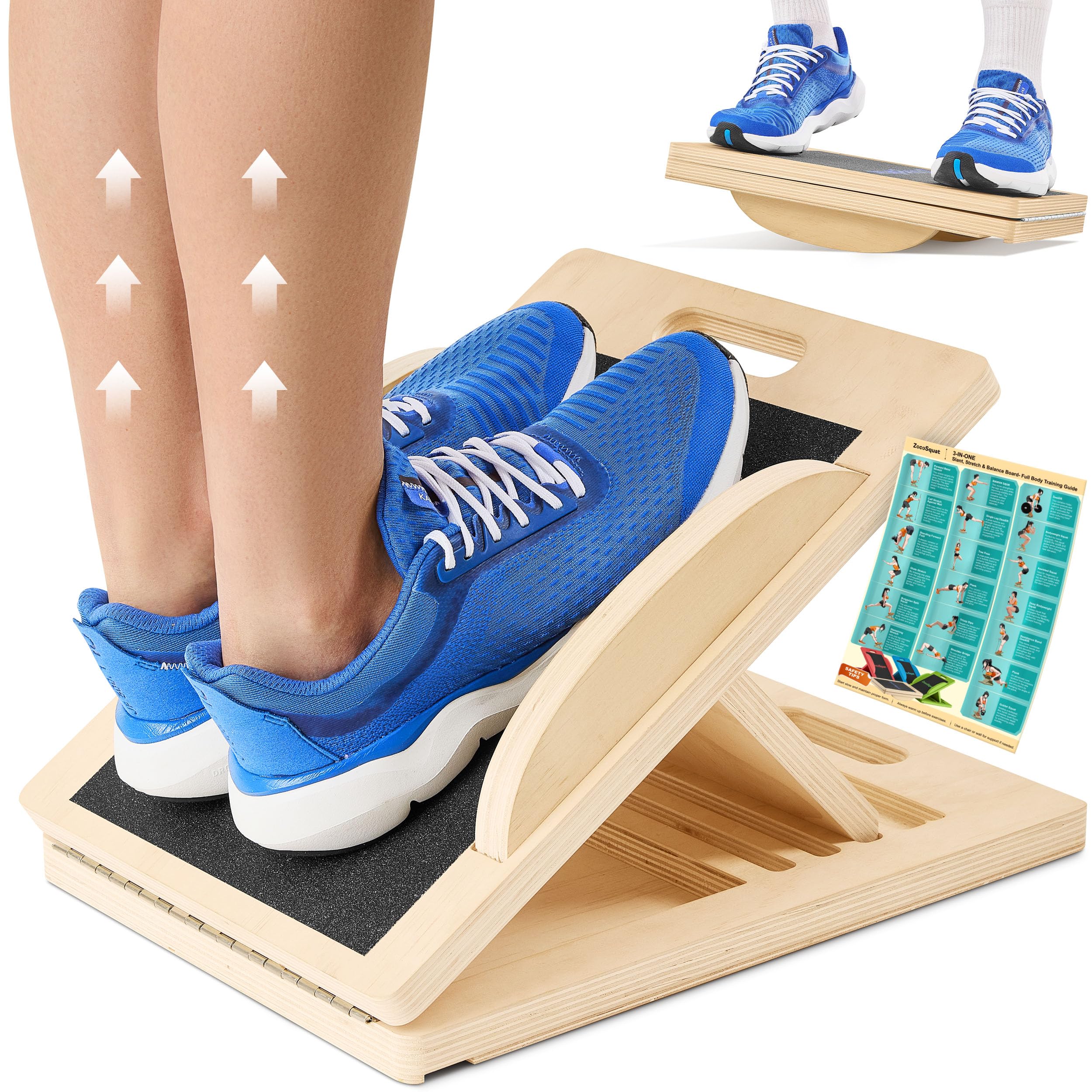 Slant Board with 6 Incline Angles - Transforms Into a Balance Board - Premium Calf Stretcher and Wobble Board for Effective Calf Stretching and Squats - Slant Boards for Exercise & Calf Stretch Board with Velour Board Surface