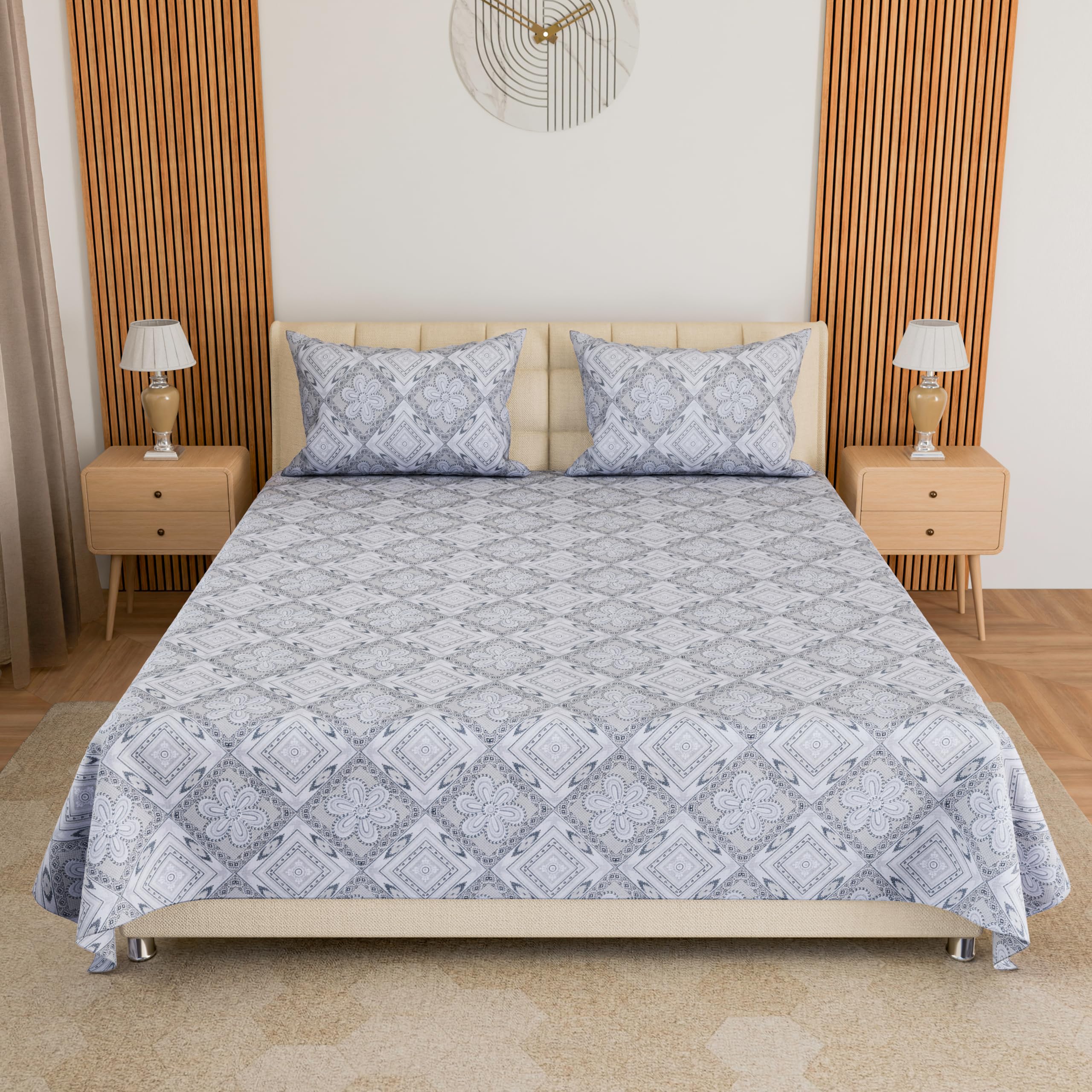 LINENWALAS 100% Cotton Twill King Size Bedsheet with 2 Pillow Covers | Soft, Breathable & Floral Printed Bedsheet for King Bed |300 TC | Wrinkle-Resistant, Fade-Proof (274 x 274 CM, Royal Mosaic)