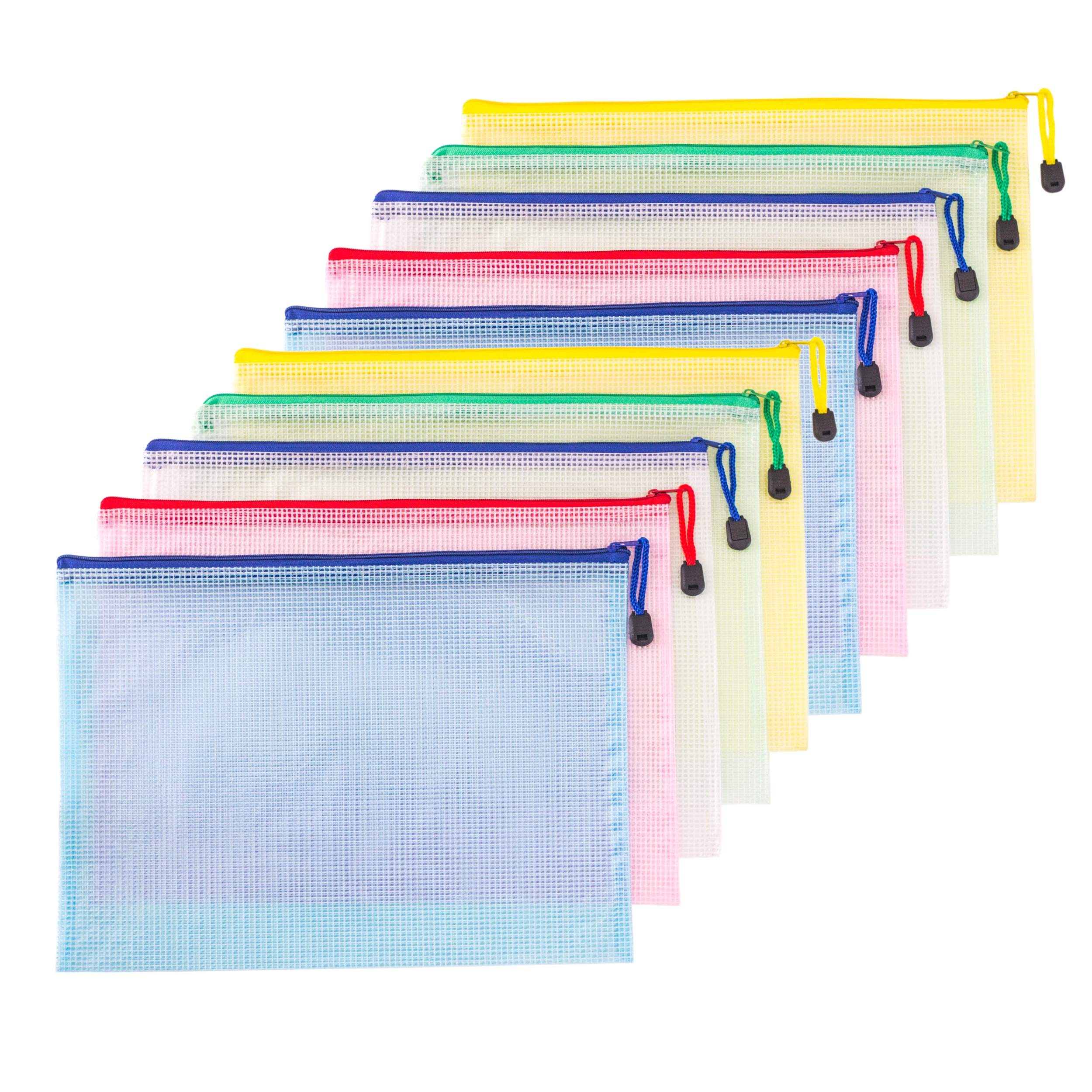 MILEKE Waterproof A4 Mesh Zipper Pouch, Office File Holders, Durable School Filing Envelopes, Confidential Document Bags, 10/Pack