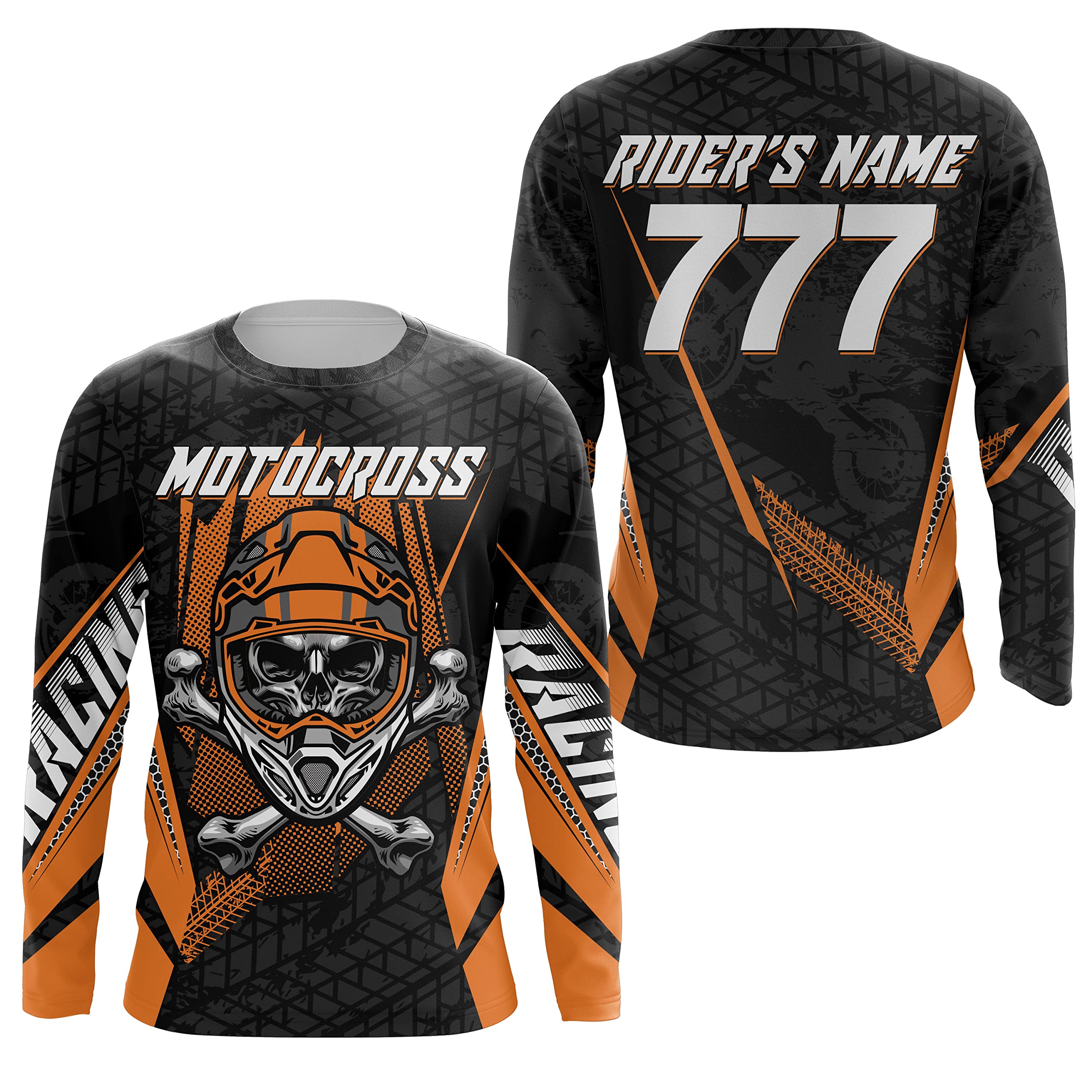 PIONAMZIOZ Personalized Motocross Racing Jersey UPF30+ Skull Dirt Bike Shirt Men Women Kid MX Off-Road PDT (Orange)