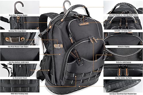 Miniatura 7 de Mochila de herramientas de 77 bolsillos, mochila de herramientas para hombres, mochila de herramientas HVAC, mochila de herramientas para