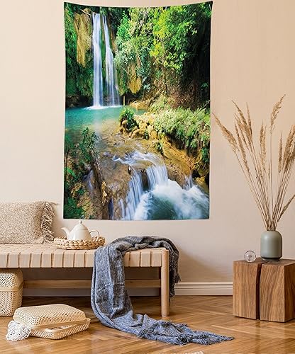 Miniatura 21 de Lunarable Tapiz de girasol tamaño Queen, ramo de ilustraciones inspiradas en la naturaleza abstracta composición retro, colcha colgante de pared,