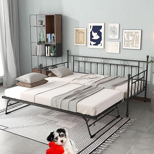 FULLJOJOR Sofá cama de metal con nido sofá cama con nido emergente sofá cama cama individual para adultos invitados soporte de listones de acero