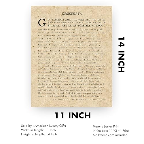 Miniatura 8 de "Desiderata" by Max Ehrmann"- Poetry Wall Art- 11 x 14" Wall Print Decor. Original Poem on Distressed Parchment Print-Ready To Frame. Antique