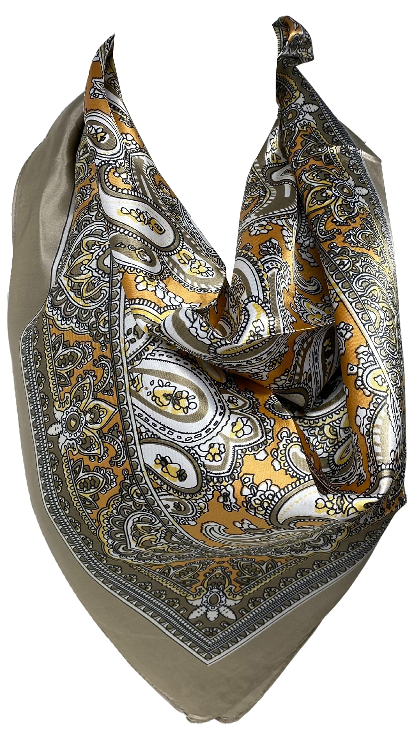 Scarf Shack Women's Light Army Green ’S Silk Feel Square Hair Scarf Sleeping Headscarf, Multicolor Paisley Ethnic Print Bandana (Light Army Green)