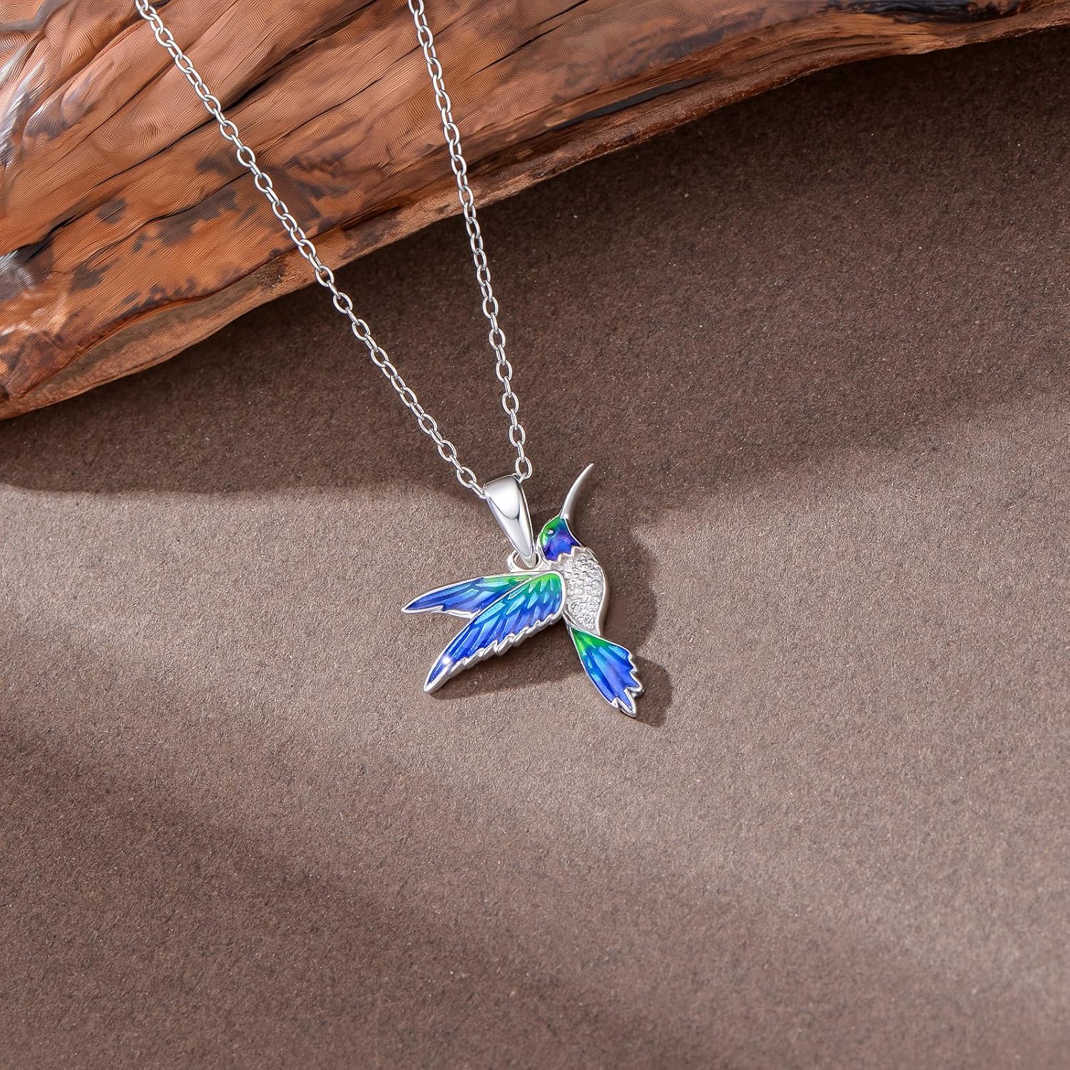 Lab Grown Diamond Hummingbird Necklace Sterling Silver Hummingbird Pendant Necklace Gift for Women - Image 3