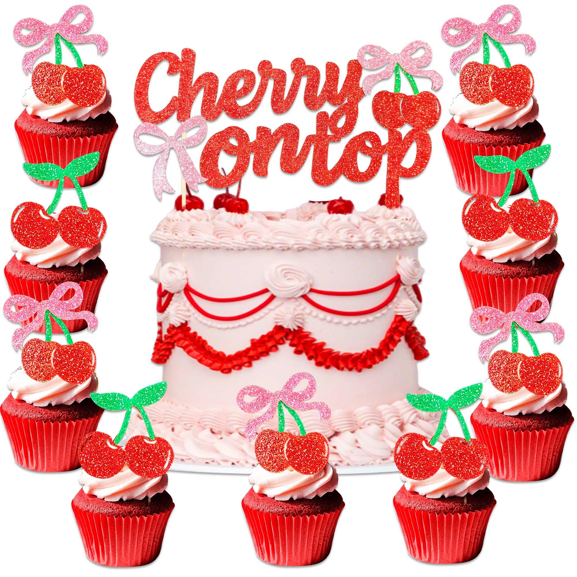 Lot De 24 Décorations De Cupcakes En Forme De Cerises Rouges