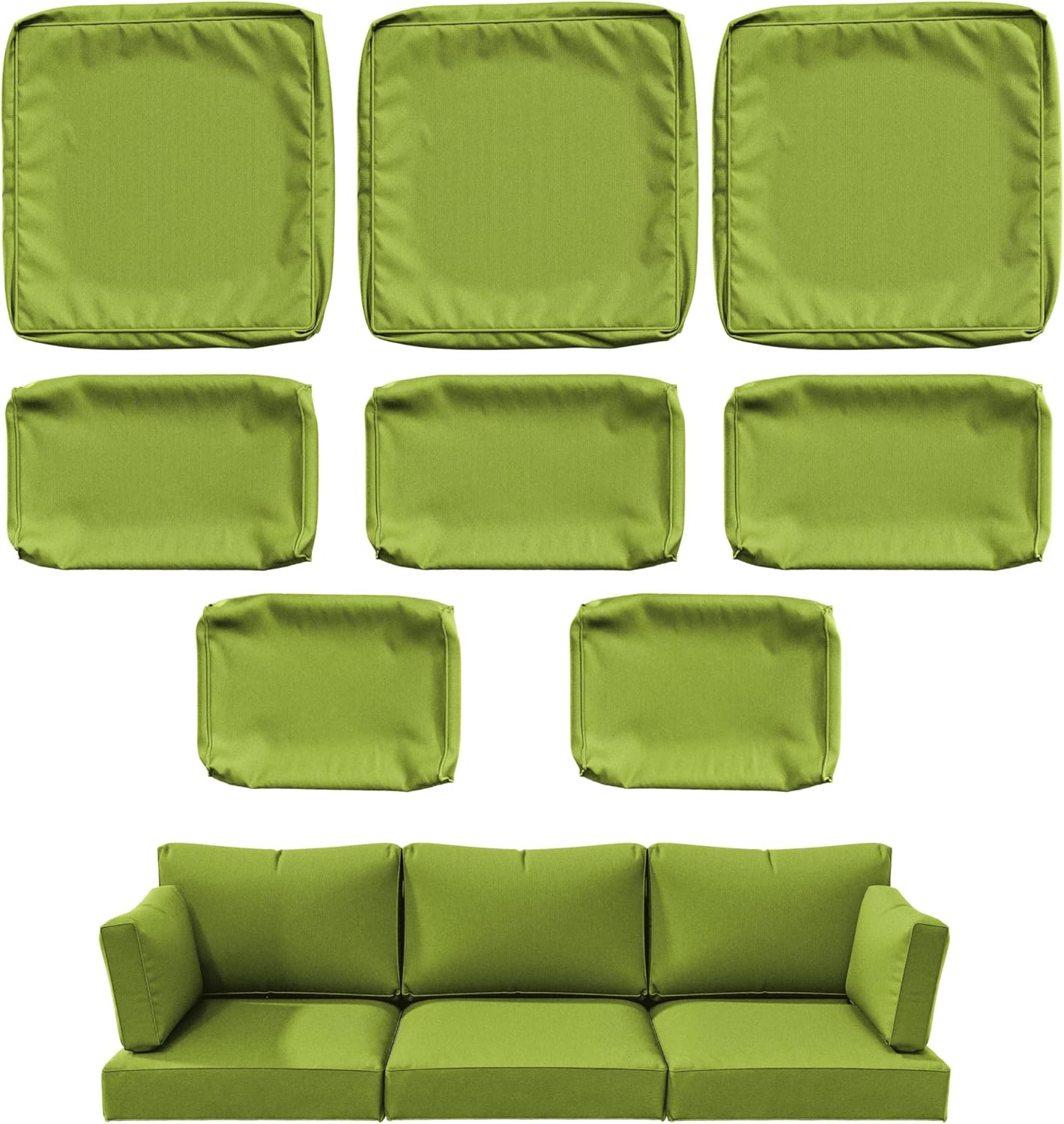 8 Pcs Outdoor Patio Cushion Covers, Replaceable Waterproof Furniture Covers, Outdoor Non-Slip Covers with Zippers, Covers Only, Grass Green