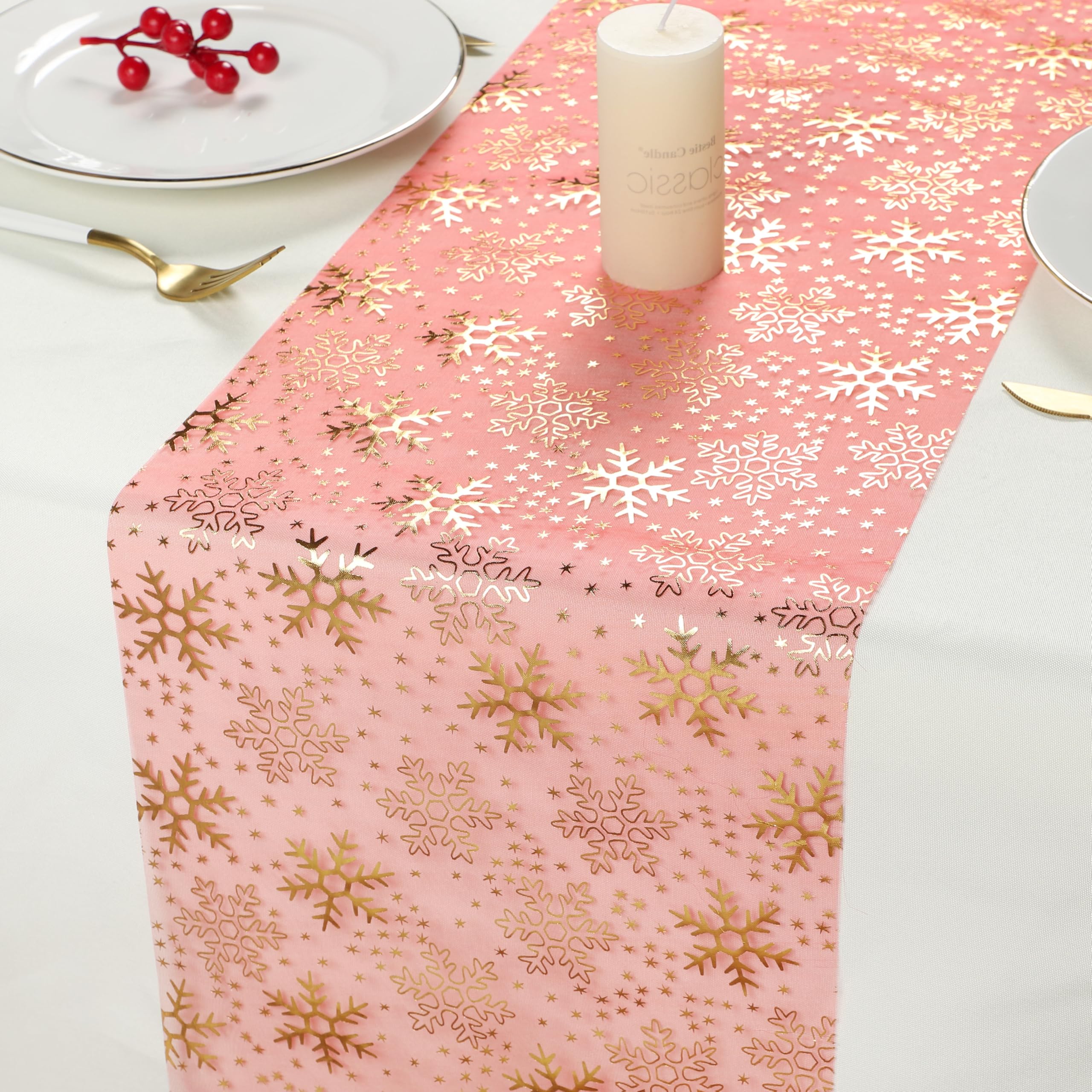 Cekene Camino de mesa rojo navideño de 28 cm x 10 yardas de organza de malla fina, rollo de camino de mesa de copo de nieve con purpurina, mantel de Navidad, decoración para mesa de comedor, fiesta,