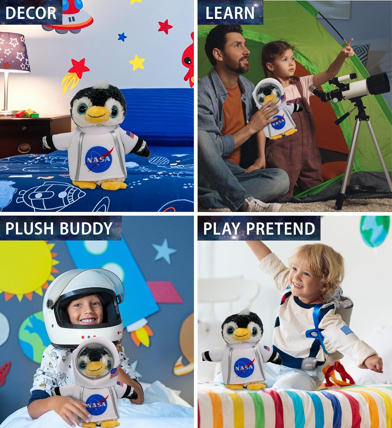 DolliBu Marine Wild Penguin Astronaut Plush Toy - Farm Life Astronaut Stuffed Animal with Space Helmet and NASA Astronaut Costume, Spaceman Doll Decor for Girls and Boys with Personalization - 8 Inch