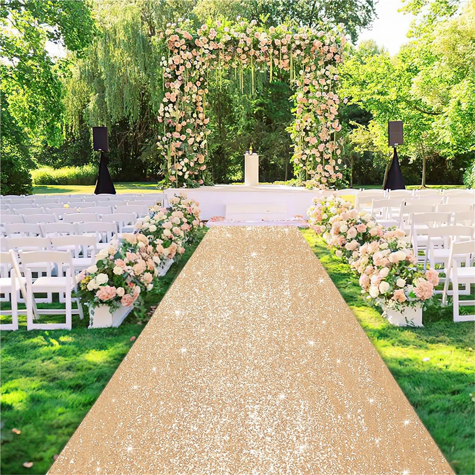 Hochzeit Gang Läufer Hochzeitsgangläufer Teppich Anti-Rutsch Hochzeit Goldener Gold Zeremonie Party Bühne Teppiche Hochzeitsteppich(500CM_0.75M)