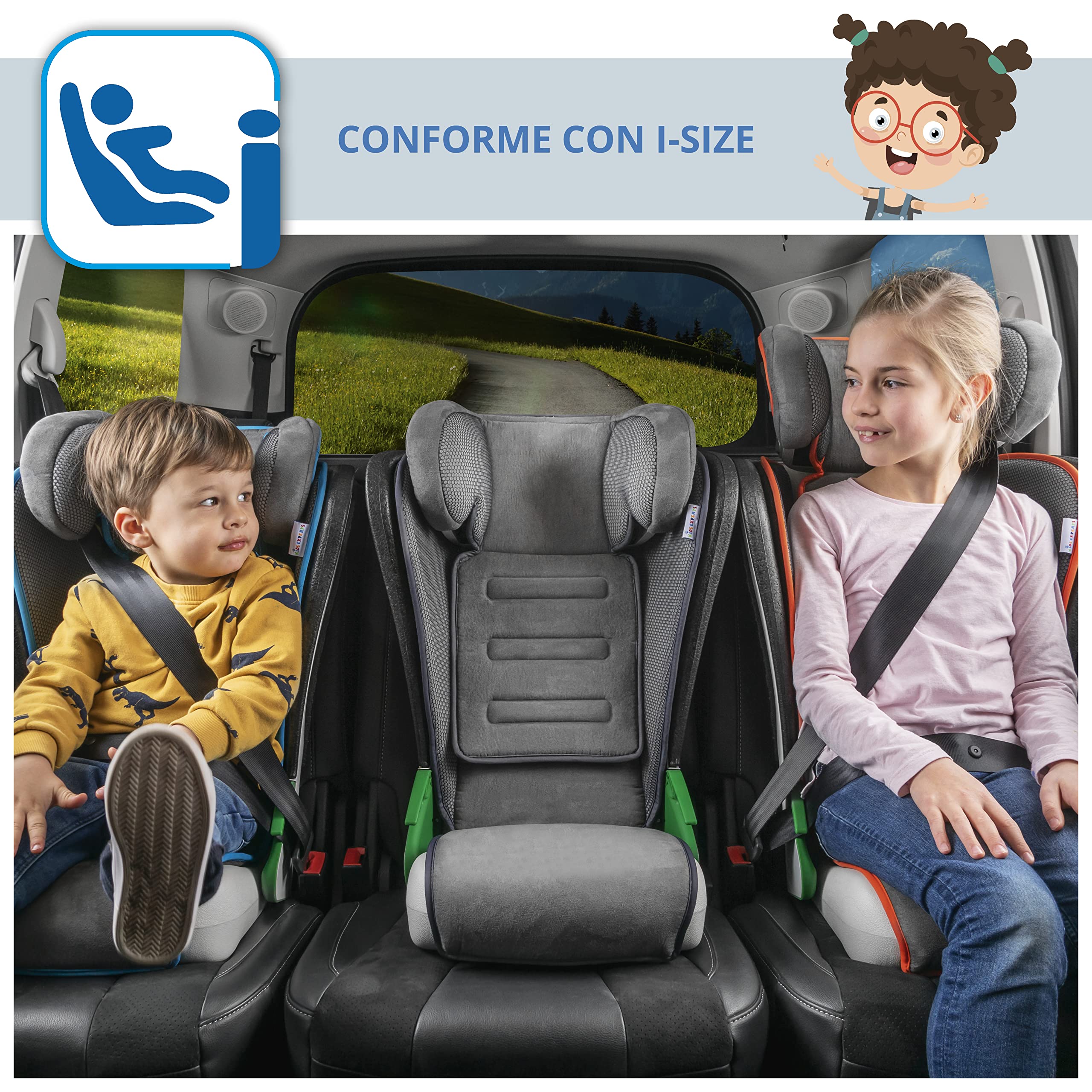 WALSER asiento de coche premium Noemi, ECE R129 asiento elevador coche niños 100-135 cm (aprox. 3-8 años), cómodo plaza infantil para los coches con/sin i-Size, tamaño 57x46x22 cm antracita