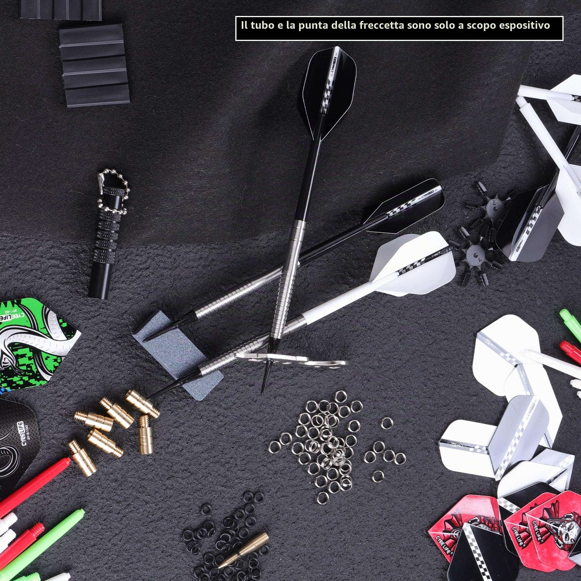 CyeeLife 180 Piece Darts Custom Fit Pack Set, Includes Flights, Shafts, Rubber O-Rings, Flight Protecter And Accessories