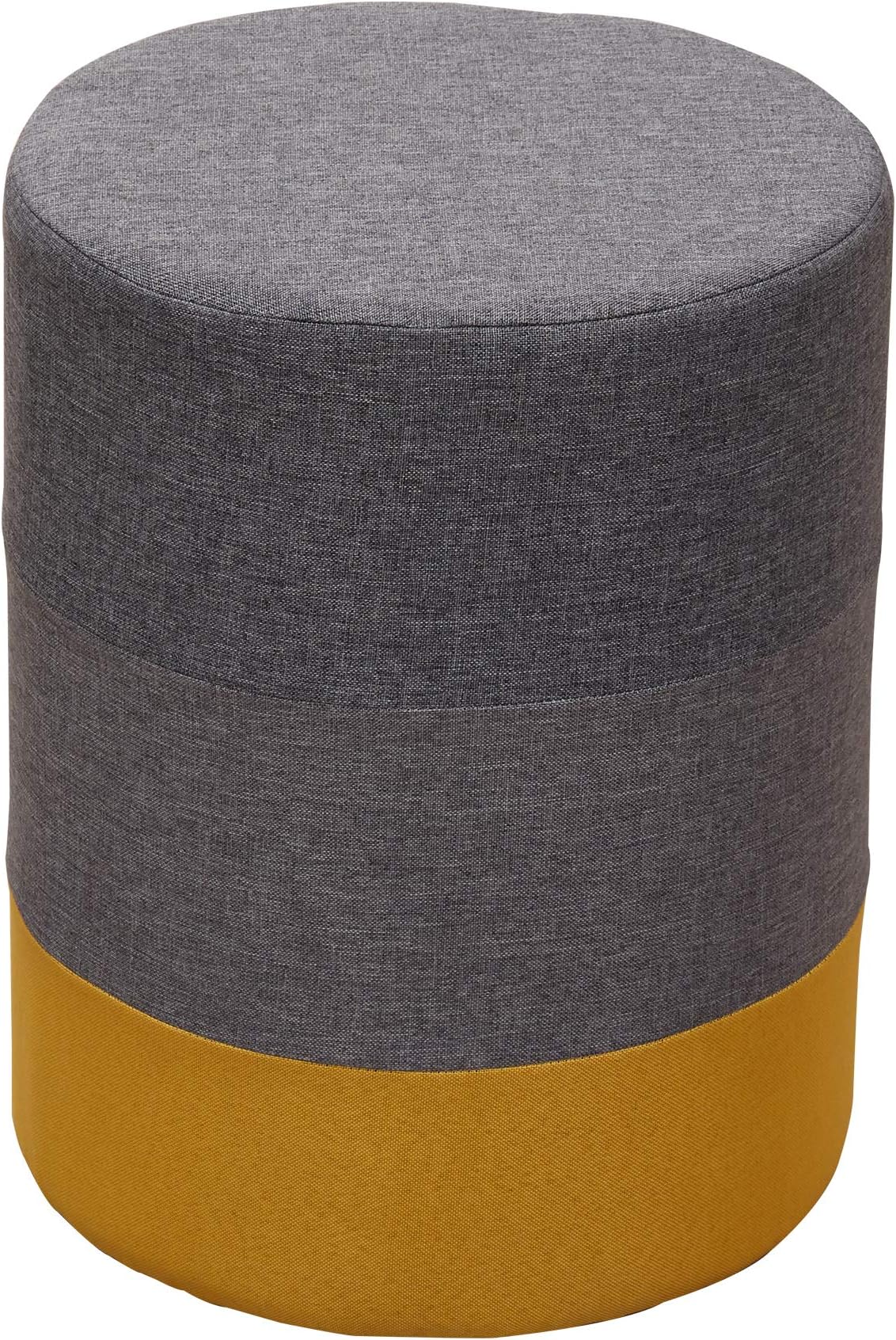 Round Pouf Stool Upholstered Wood Fabric Yellow Gray Modern Style Living Room - 45 x 35 x 35 cm (H x W x D) - Art. RE6292