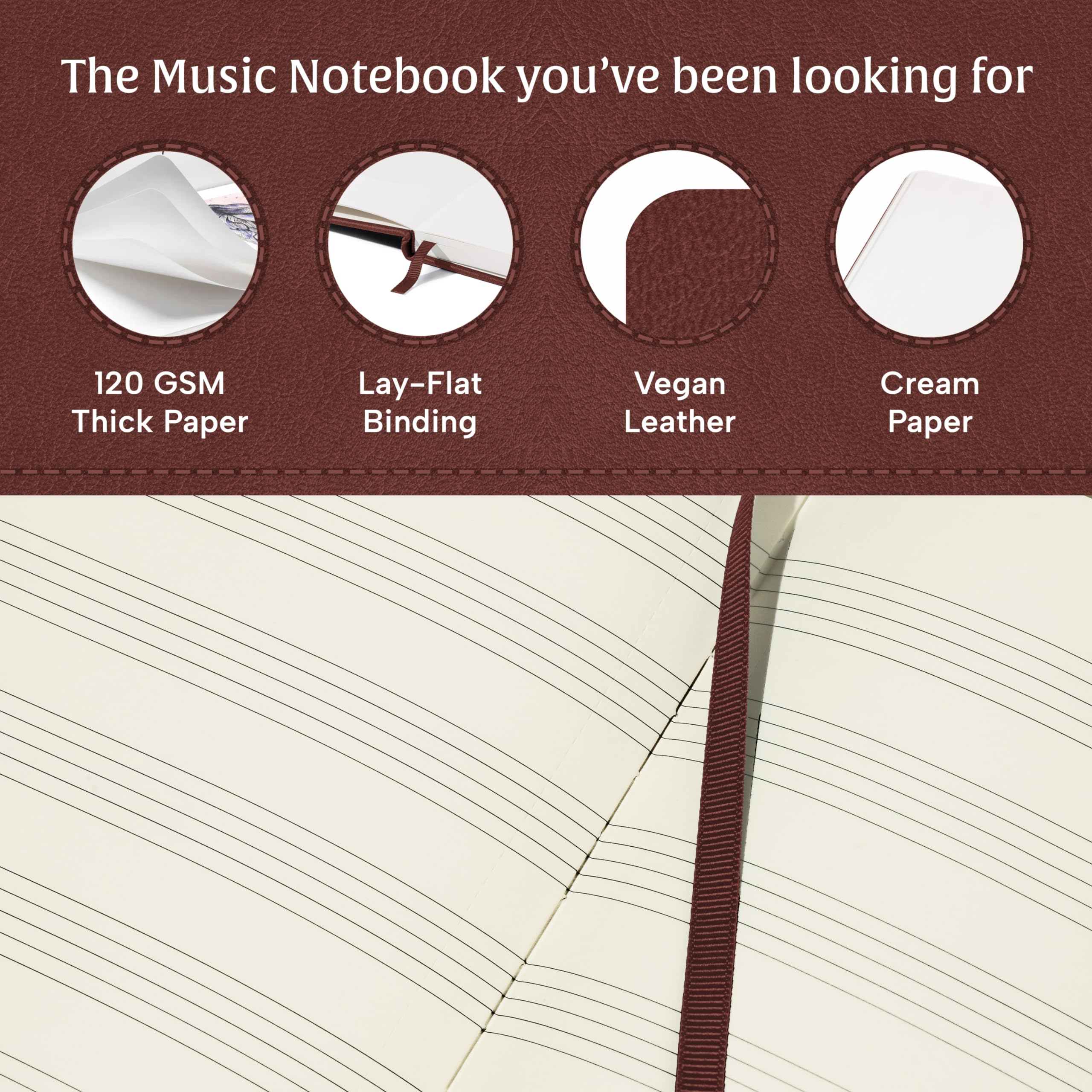 Beechmore Books Monogram Manuscript Paper Notebook - A4, Brown, Chestnut Brown - Image 2