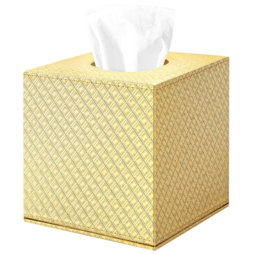 Ekirlin Resin Tissue Box Cover Square, White Flower Decorative Textures