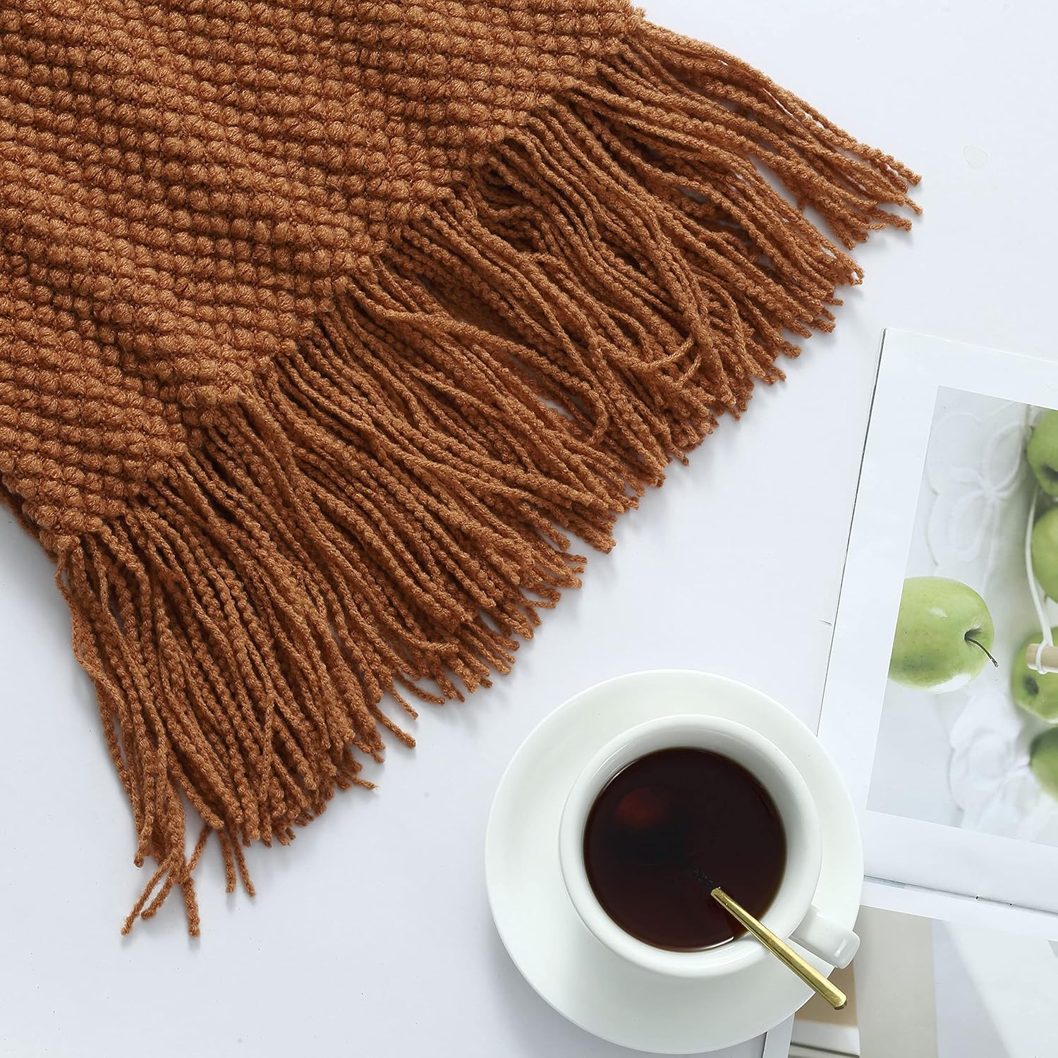 CREVENT Rustic Farmhouse Knit Throw Blanket for Couch Sofa Chair Bed Home Decoration, Soft Warm Cozy Light Weight for Spring Summer Fall (50''X60'' Caramel) - Image 4