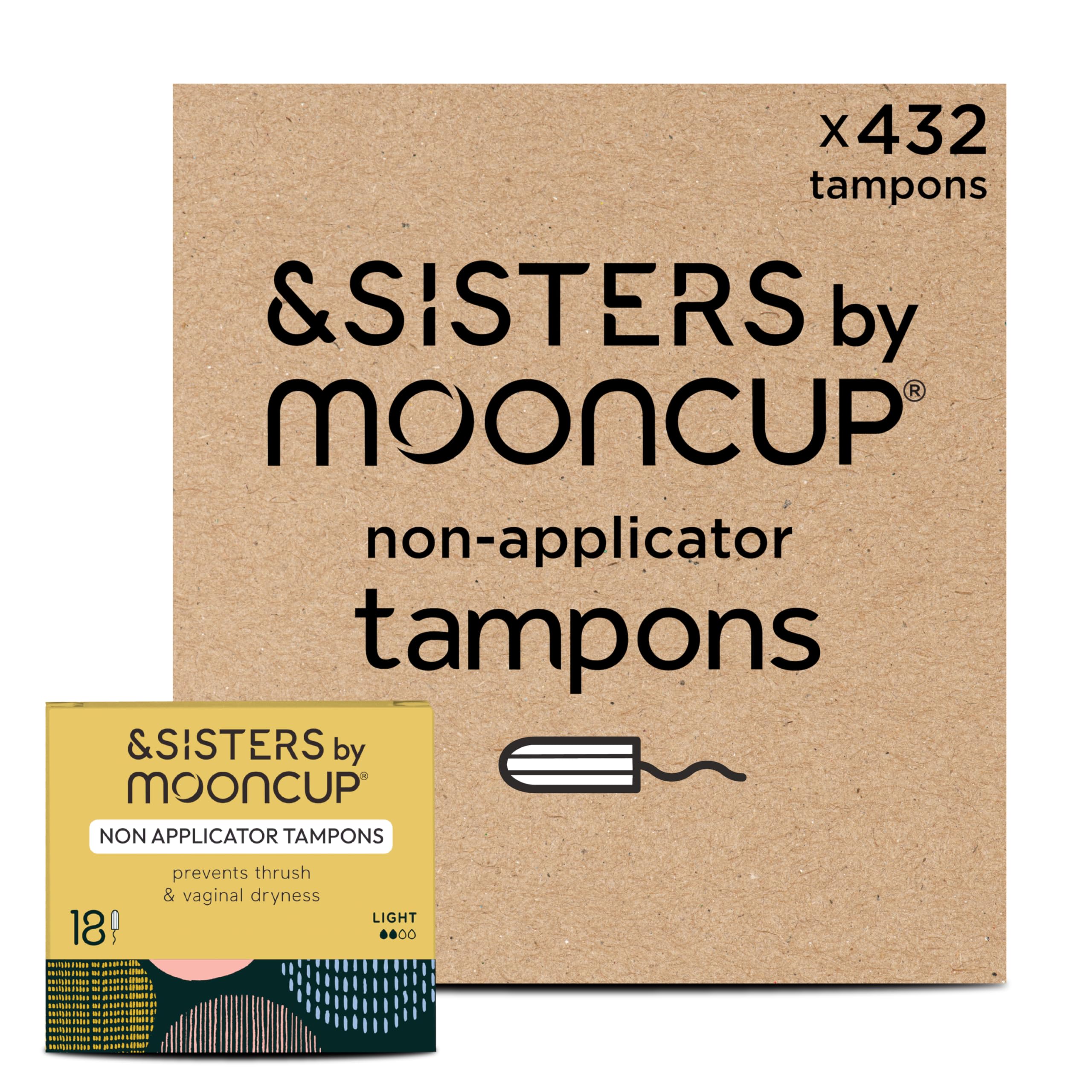 Mooncup Light Organic Cotton Non-Applicator Tampons Regular – 18 Pack Plastic-Free