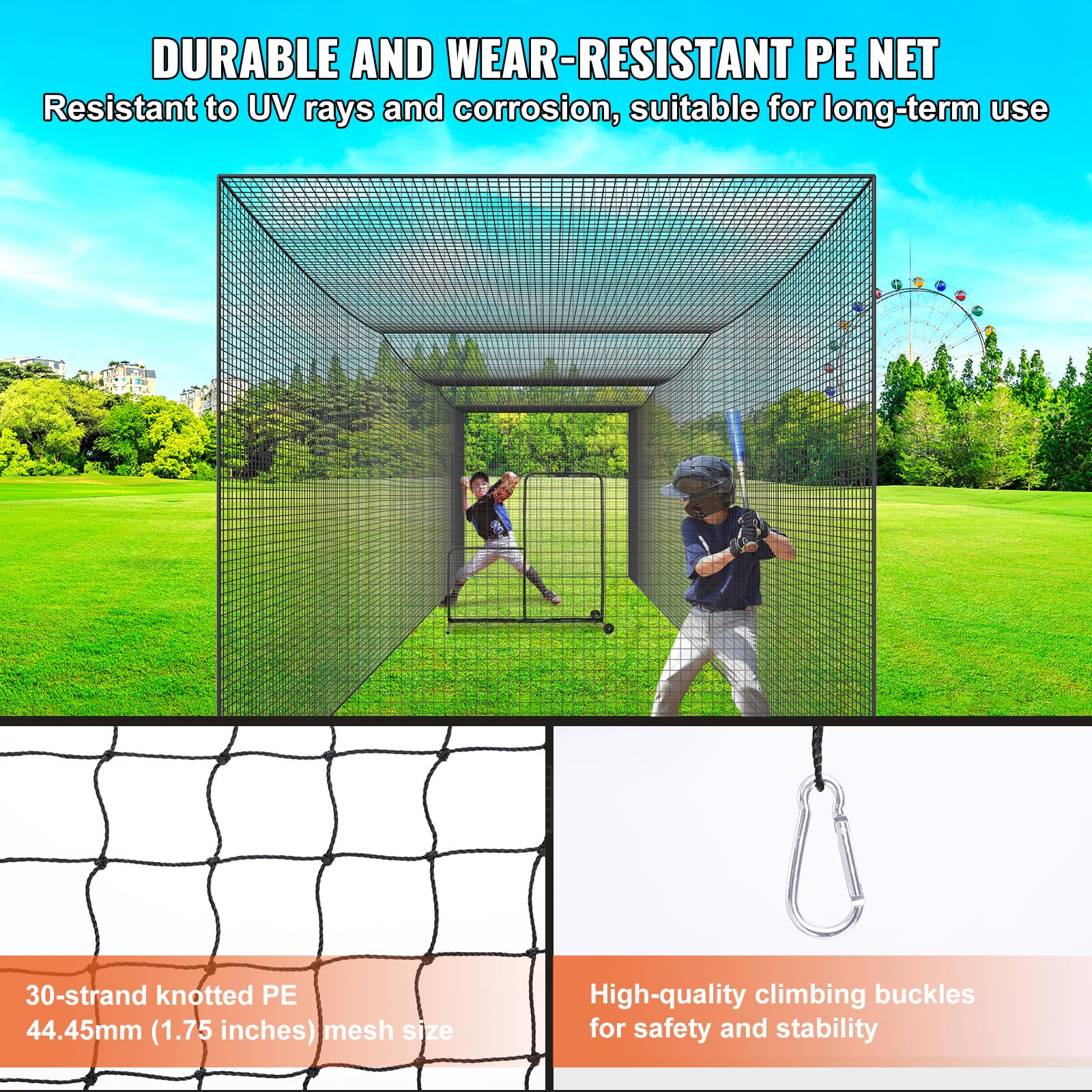 VEVOR Baseball-Schlagkäfig-Netz für Zuhause oder Hinterhof 35 Fuß, Baseballkäfig zum Schlagen und Aufstellen, Baseballnetz, Schlagkäfig, für Kinder oder Erwachsene Schwarz (nur Netz)