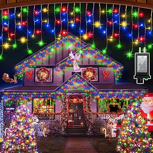 Miniatura 9 de Luces de Navidad para exteriores de 82 pies con 176 gotas, decoraciones de Navidad, 616 LED, 8 modos, tira de luces colgantes impermeables para el