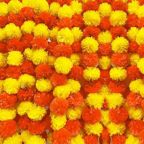 Miniatura 2 de FLOWERIA 15 piezas, flores artificiales de caléndula - amarillo dorado, guirnaldas de caléndula virbante decoraciones del día de los muertos, bodas