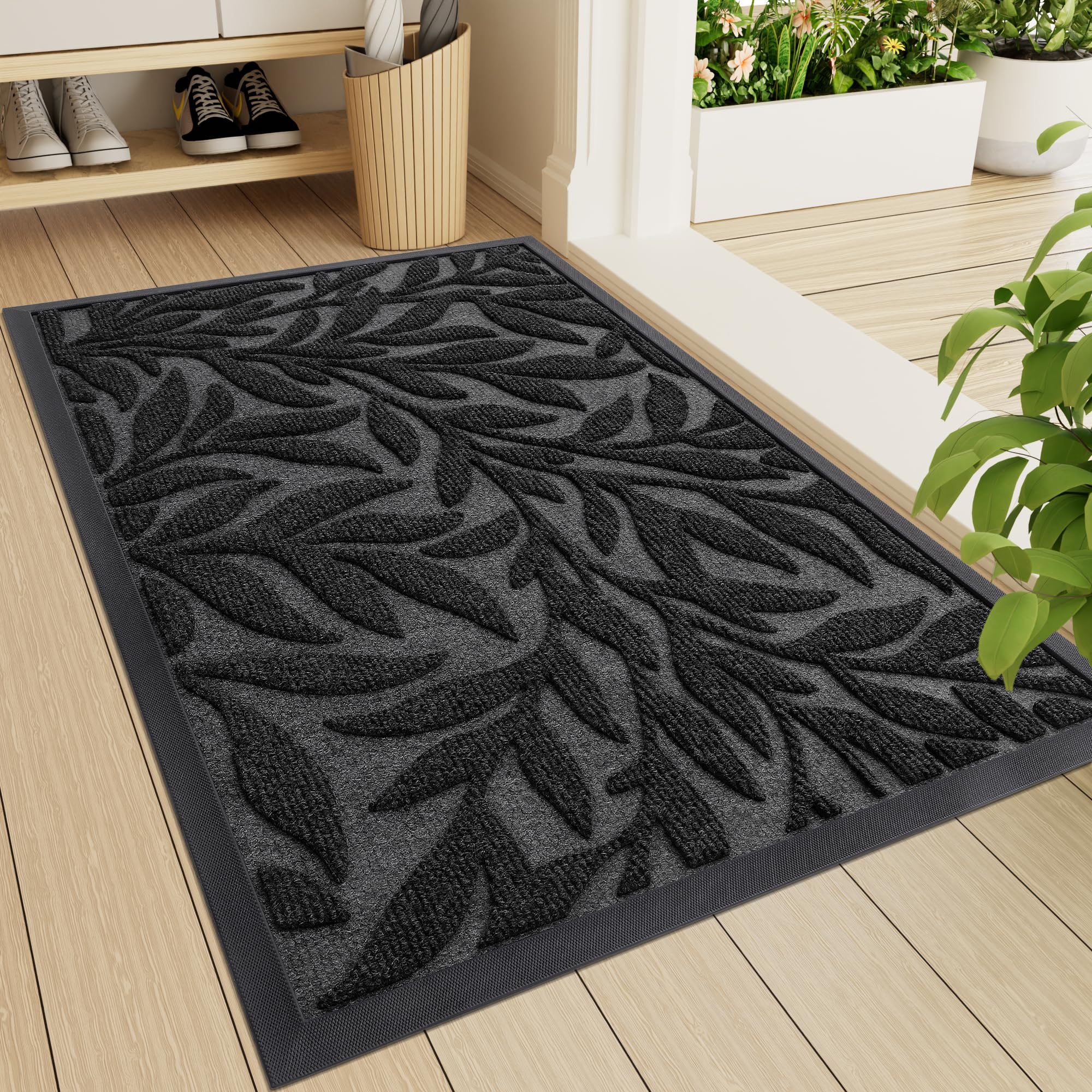 Smiry Front Door Mat Indoor Outdoor Entrance, Heavy Duty Natural Rubber, Trap Dirt and Moisture, Non-Slip Doormats, Low Profile, Easy Clean Patio