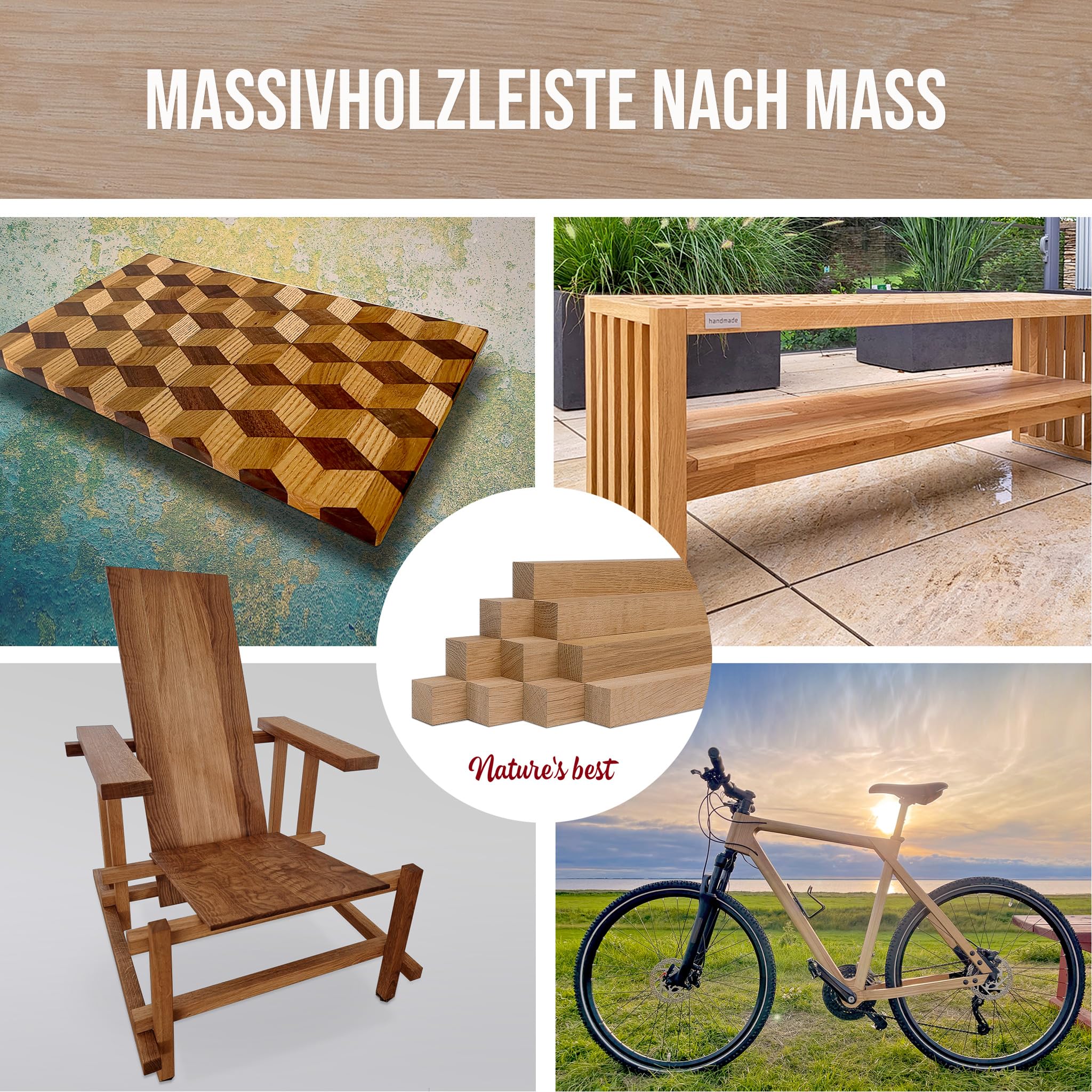 10er‑Set Holzleisten Eiche gehobelt 500 × 30 × 30 mm – Massivholzleisten naturbelassen & verleimfertig – für Möbelbau, Innenausbau & DIY
