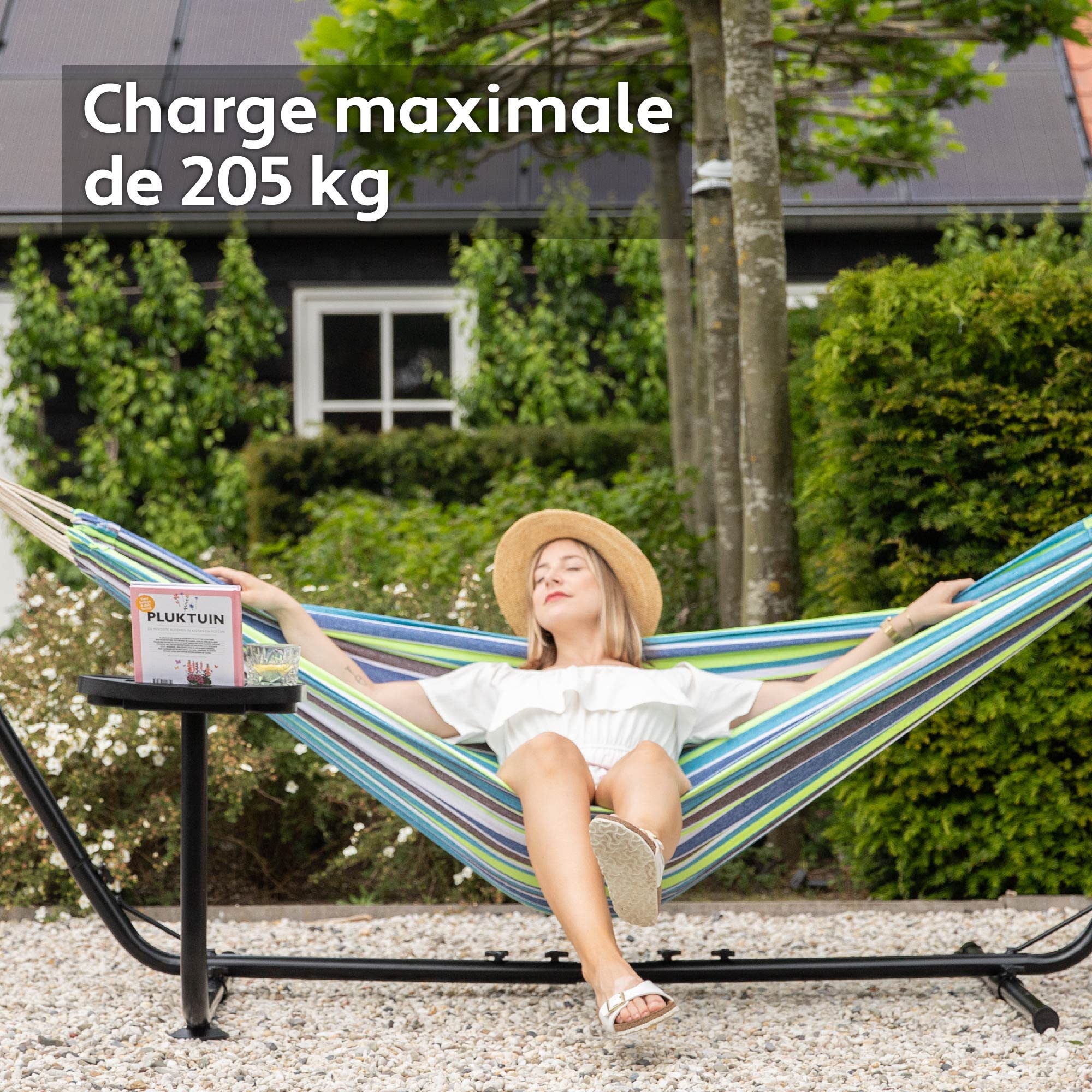 Vita5 Hamac avec Support – Support Réglable 290 à 330 cm – Grand Hamac en 80% Coton et 20% Polyester pour Jardin, Terrasse, Balcon et Camping – avec Sac de Transport
