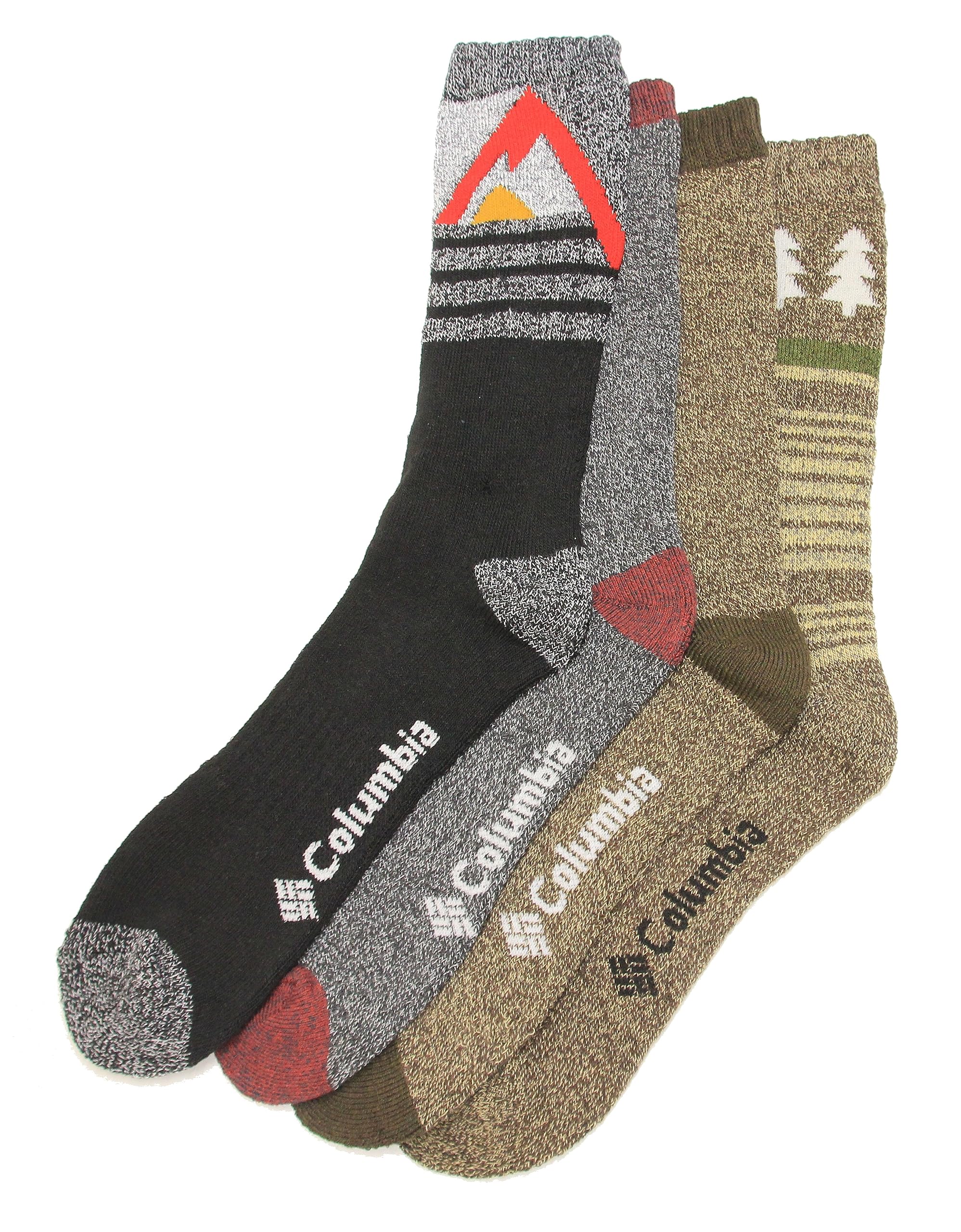 Columbia Men's Mountain Top Crew Socks 4 Pair, Khaki Assorted, Men's Shoe 6-12