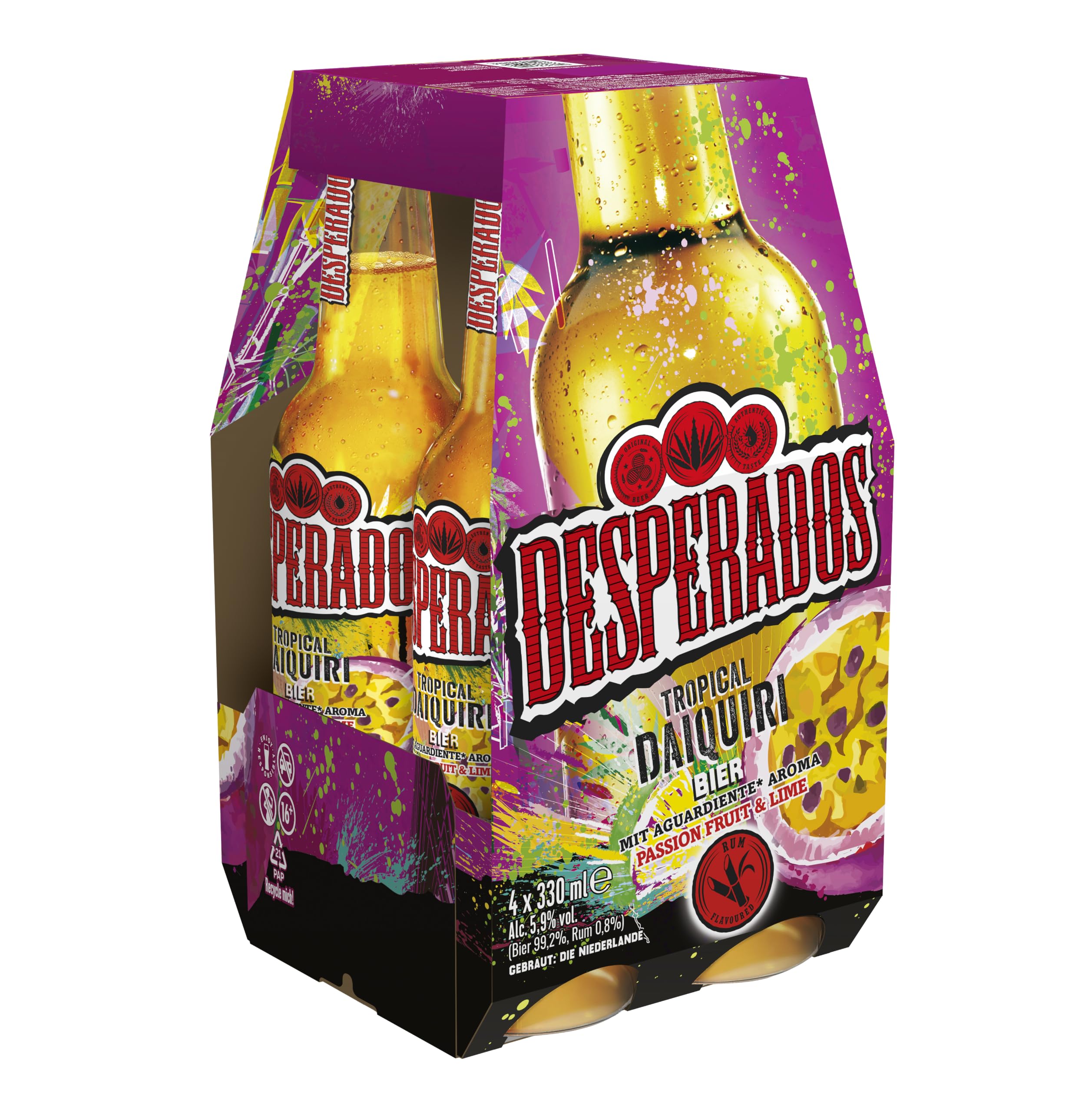 Desperados Tropical Daiquiri, Biermischgetränk in Flasche, MEHRWEG (4 x 6 x 0.33 l) im Kasten