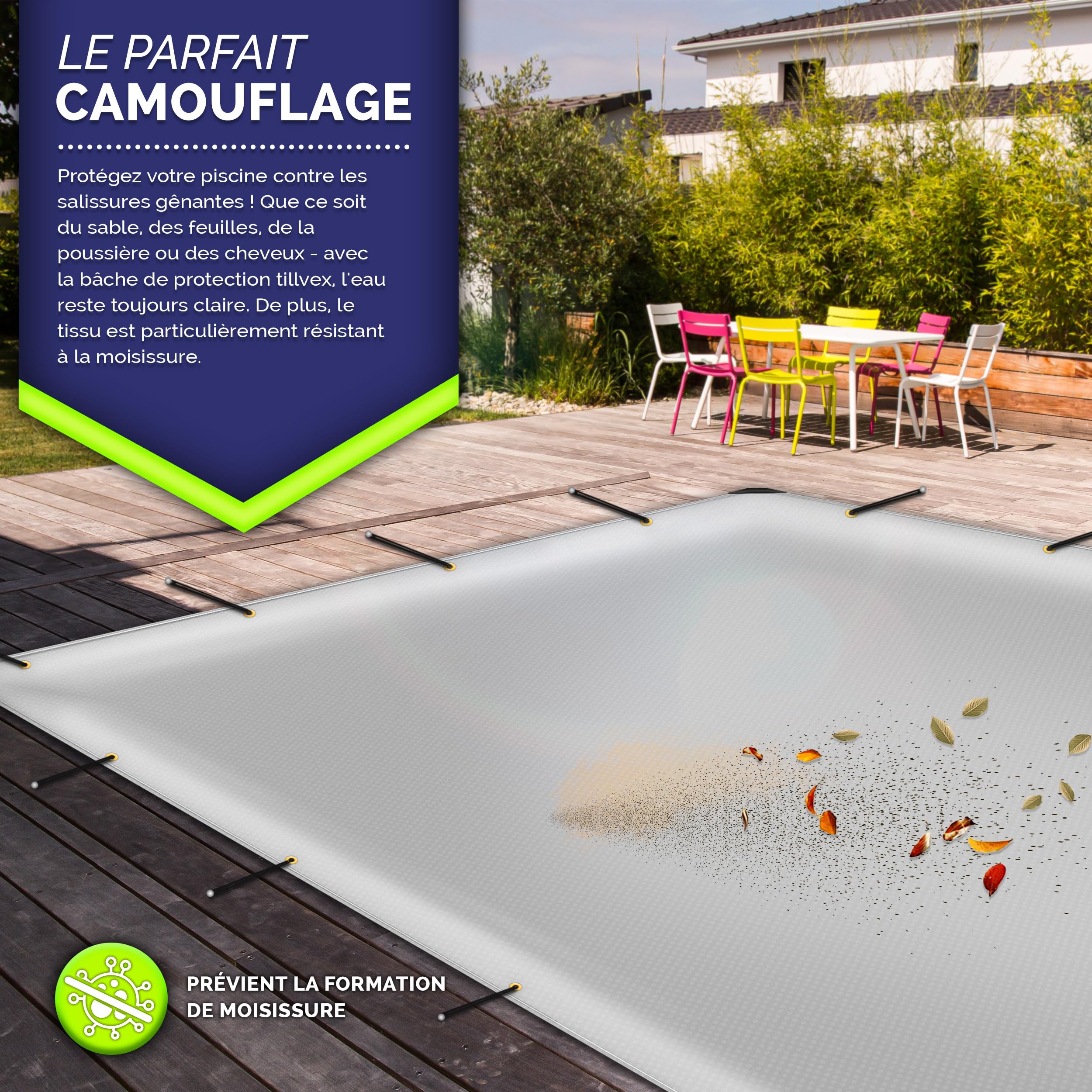 tillvex® Bâche de Protection avec Oeillets + 10 Crochets et Corde de 15 m - Bâche en Tissu 650 g/m² imperméable et indéchirable - Bâche PVC Universelle Exterieur, Camion, Piscine, Meubles de Jardin