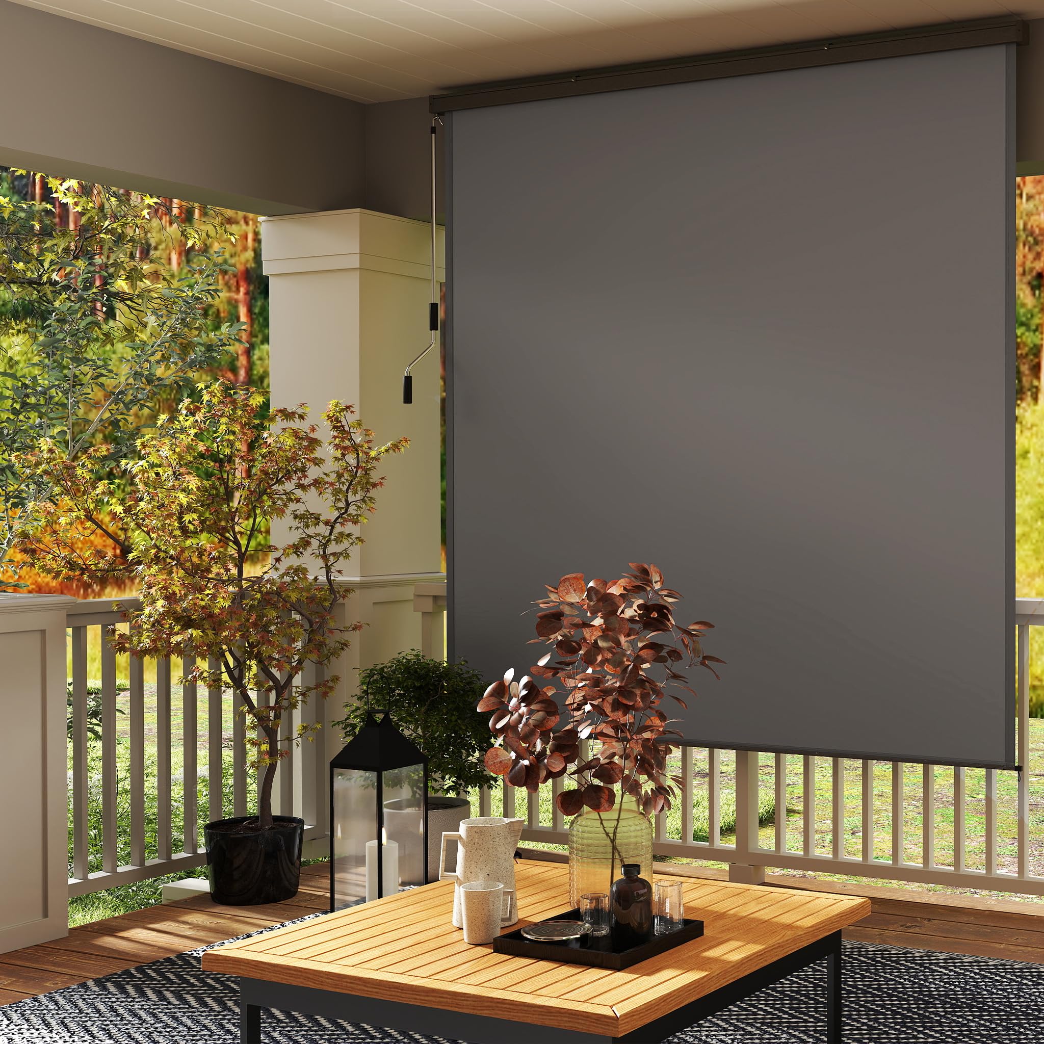 FIVMEN Toldo vertical exterior de 160 x 250 cm, resistente a la intemperie, protección solar con manivela, estor de protección solar para balcón, 160 cm de ancho, protección visual para balcón