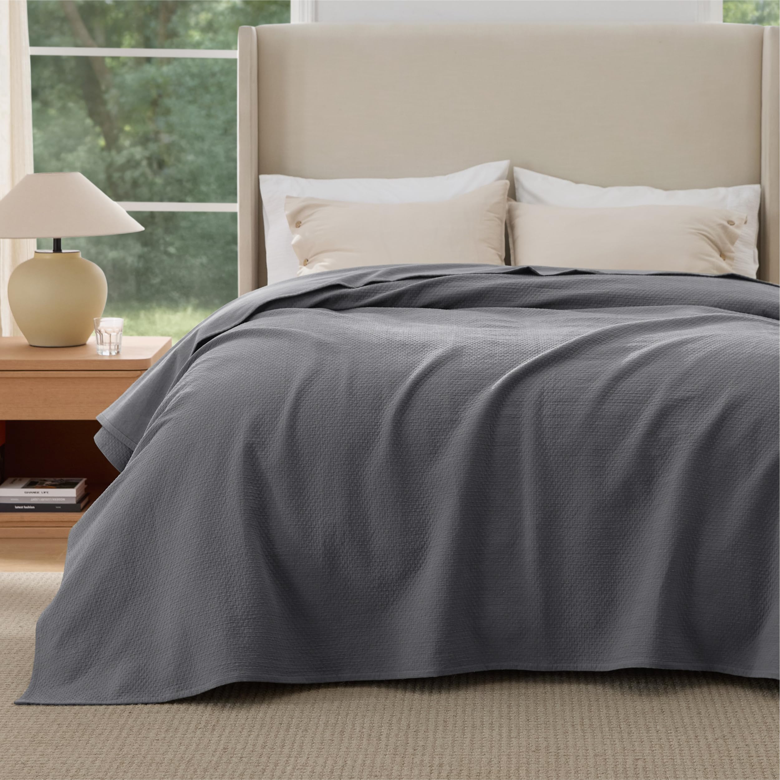 Bedsure 100% Cotton Sofa Pet Blanket - Queen Anti Scratch Throws for Pet Sofa Couch Bed, Double-Layer Breathable Lightweight Summer Quilted Bedspreads Coverlet Protector Decor, Grey 180x240cm