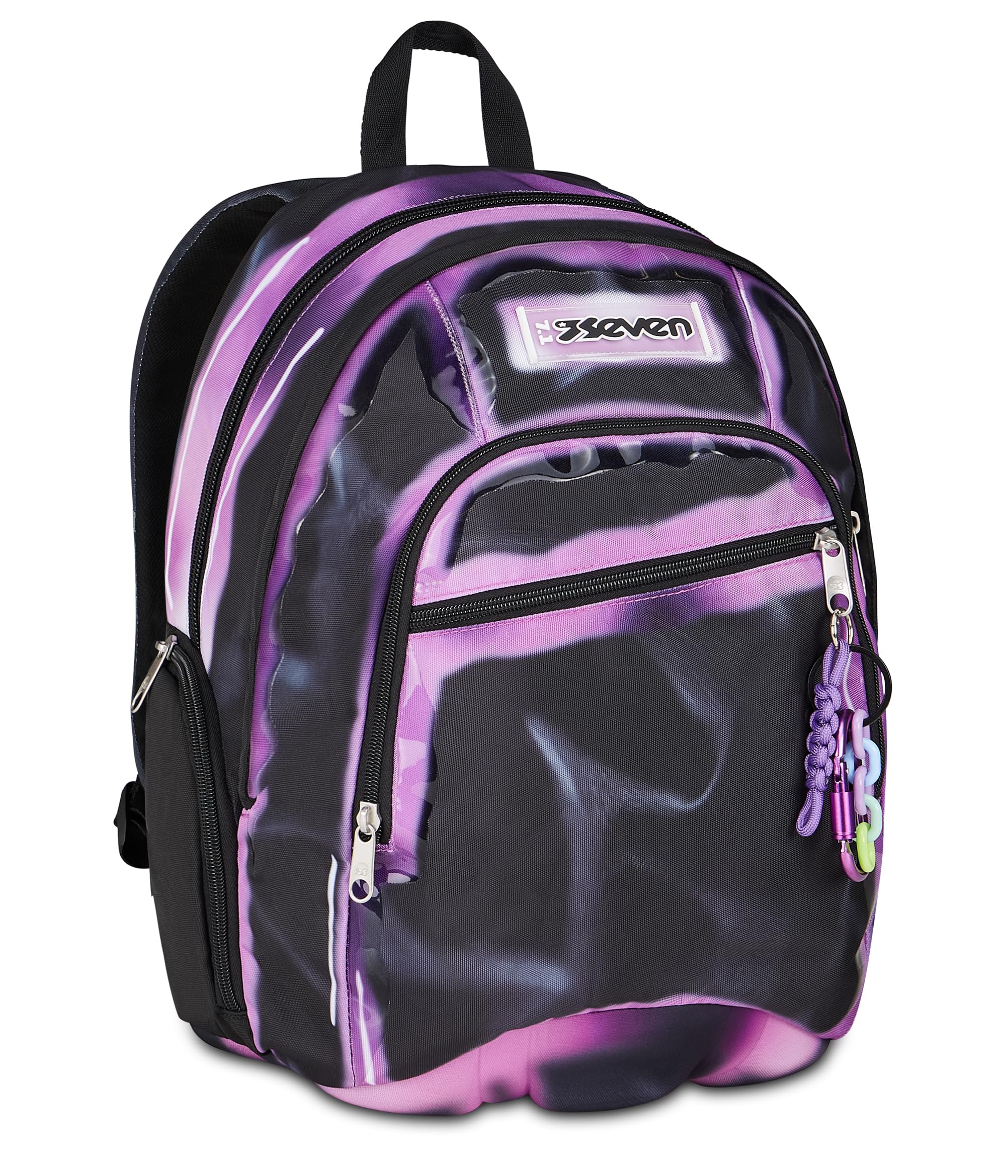 Seven Trolley Scuola Comby 8 ruote SHADOWS OF COLOR, Nero, 31 L, Scomponibile, Uso zaino, Barra telescopica regolabile, Tasca attrezzata, Tasca porta pc, Scuola elementare e media, Bambina, Ragazza